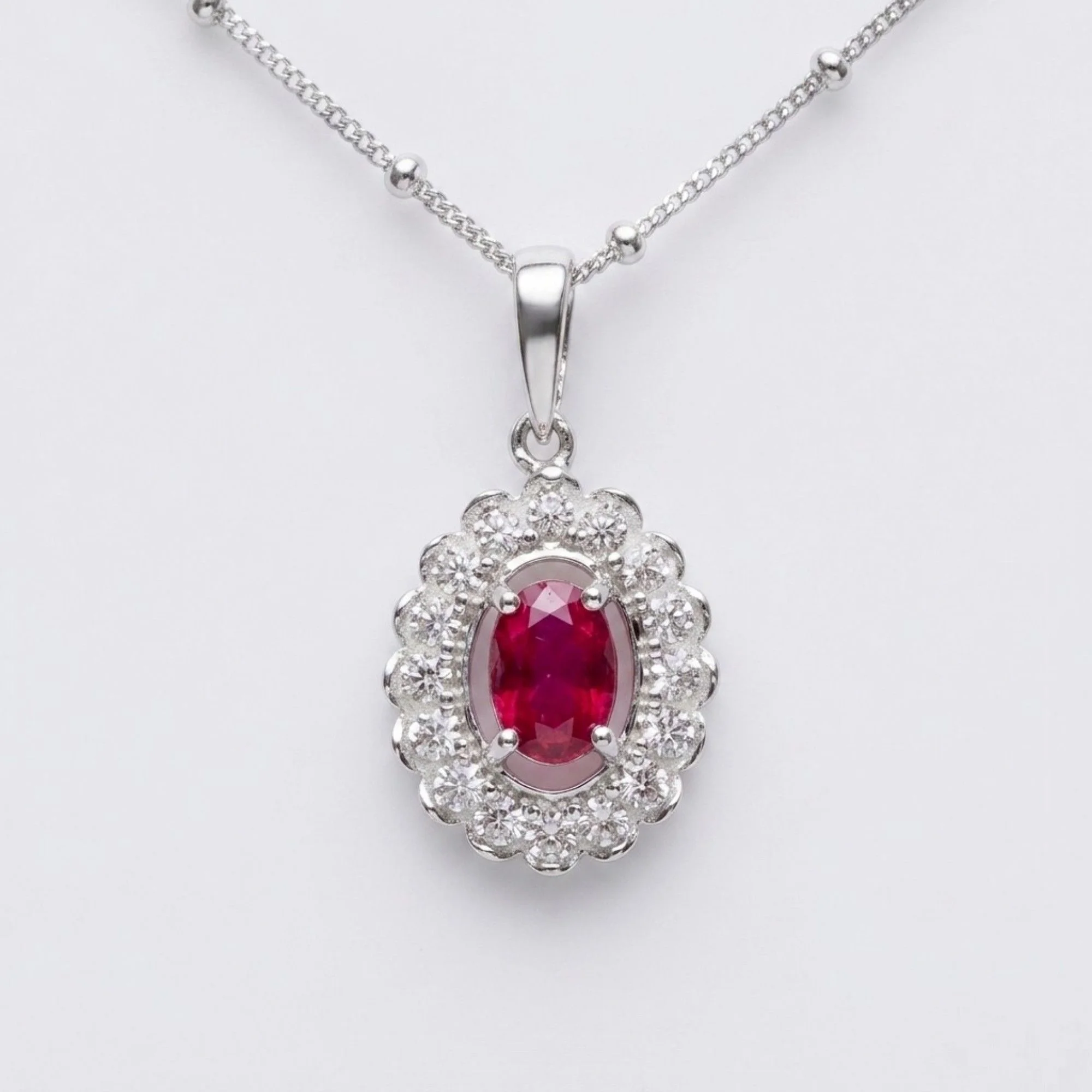 Silver Classic Oval Ruby Chain & Pendant - Image 1