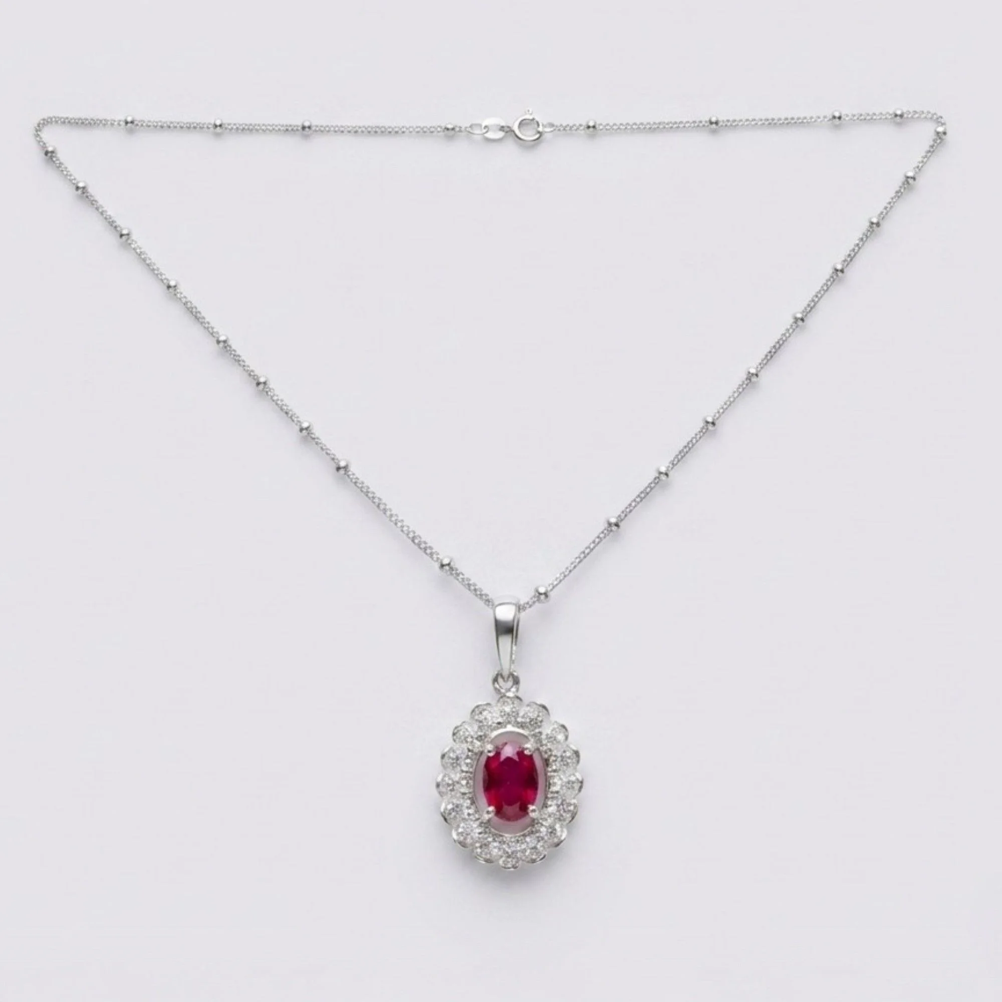 Silver Classic Oval Ruby Chain & Pendant - Image 4