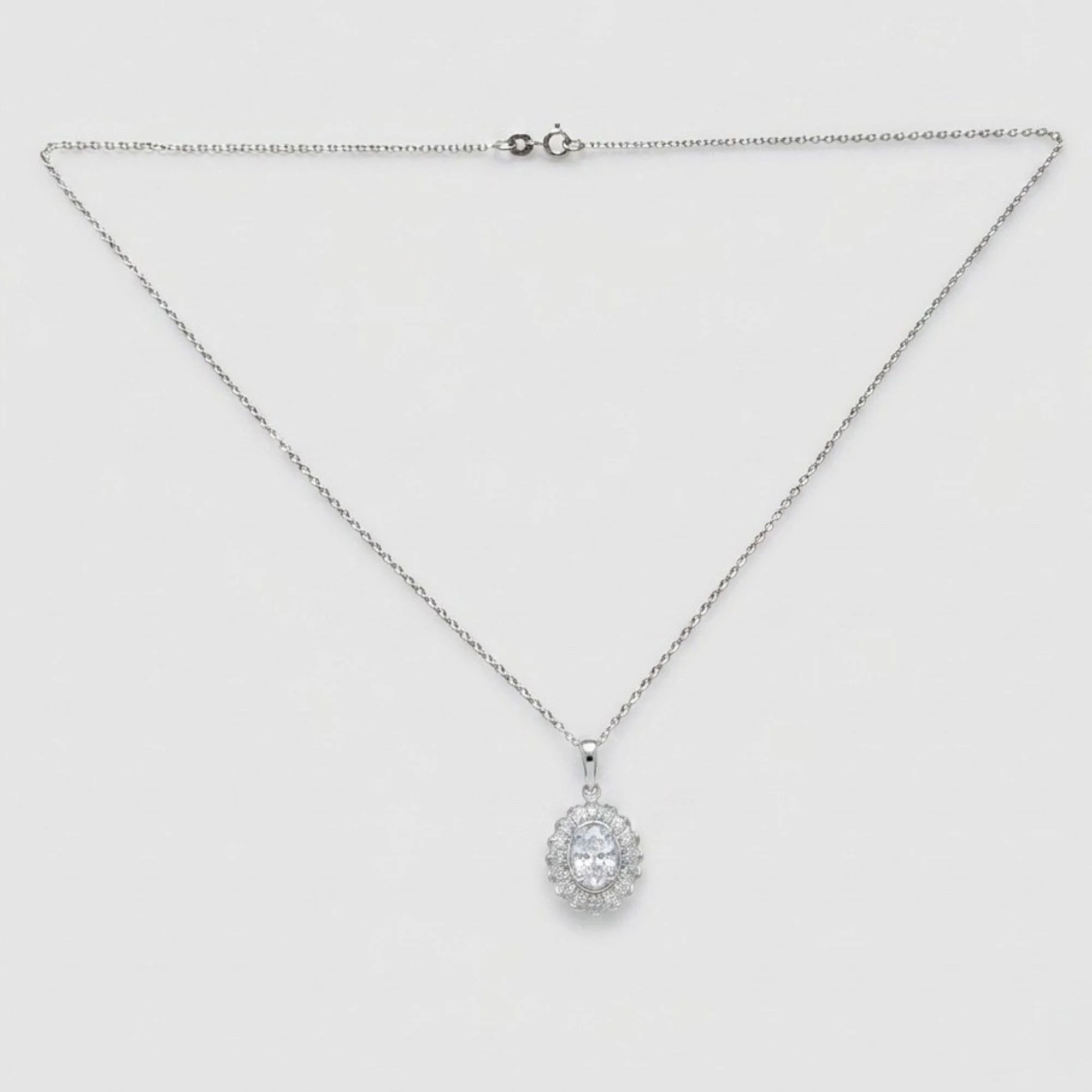 Silver Classic Oval Halo Chain & Pendant - Image 4