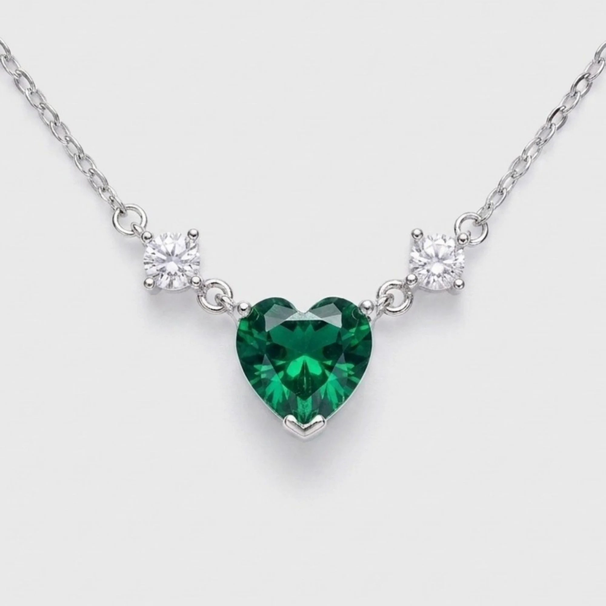 Silver Green Heart Charm Chain & Pendant - Image 1