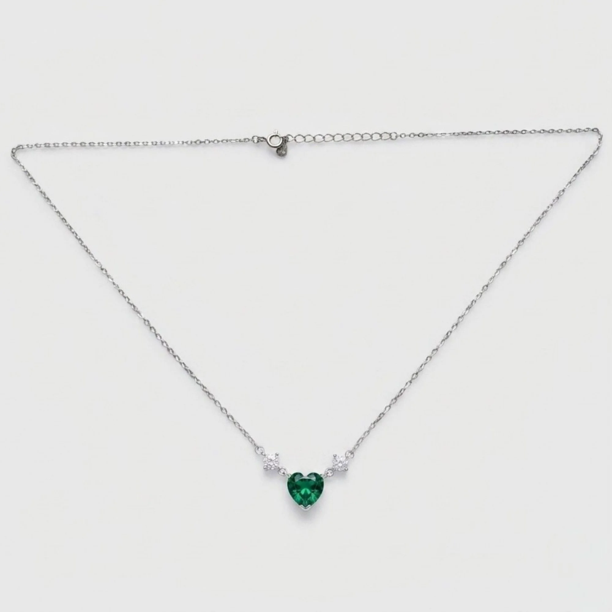 Silver Green Heart Charm Chain & Pendant - Image 4