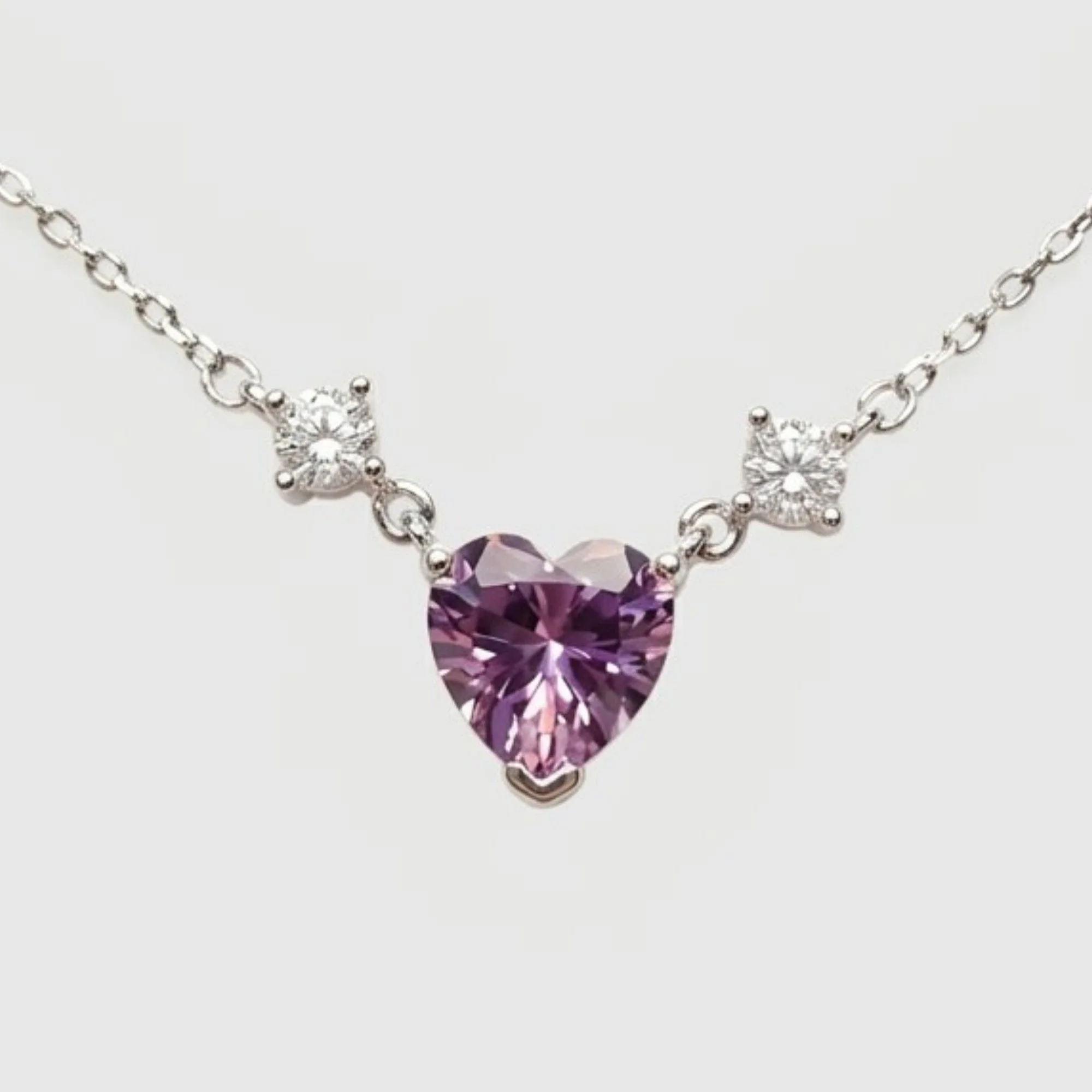 Silver Purple Heart Charm Chain & Pendant - Image 1