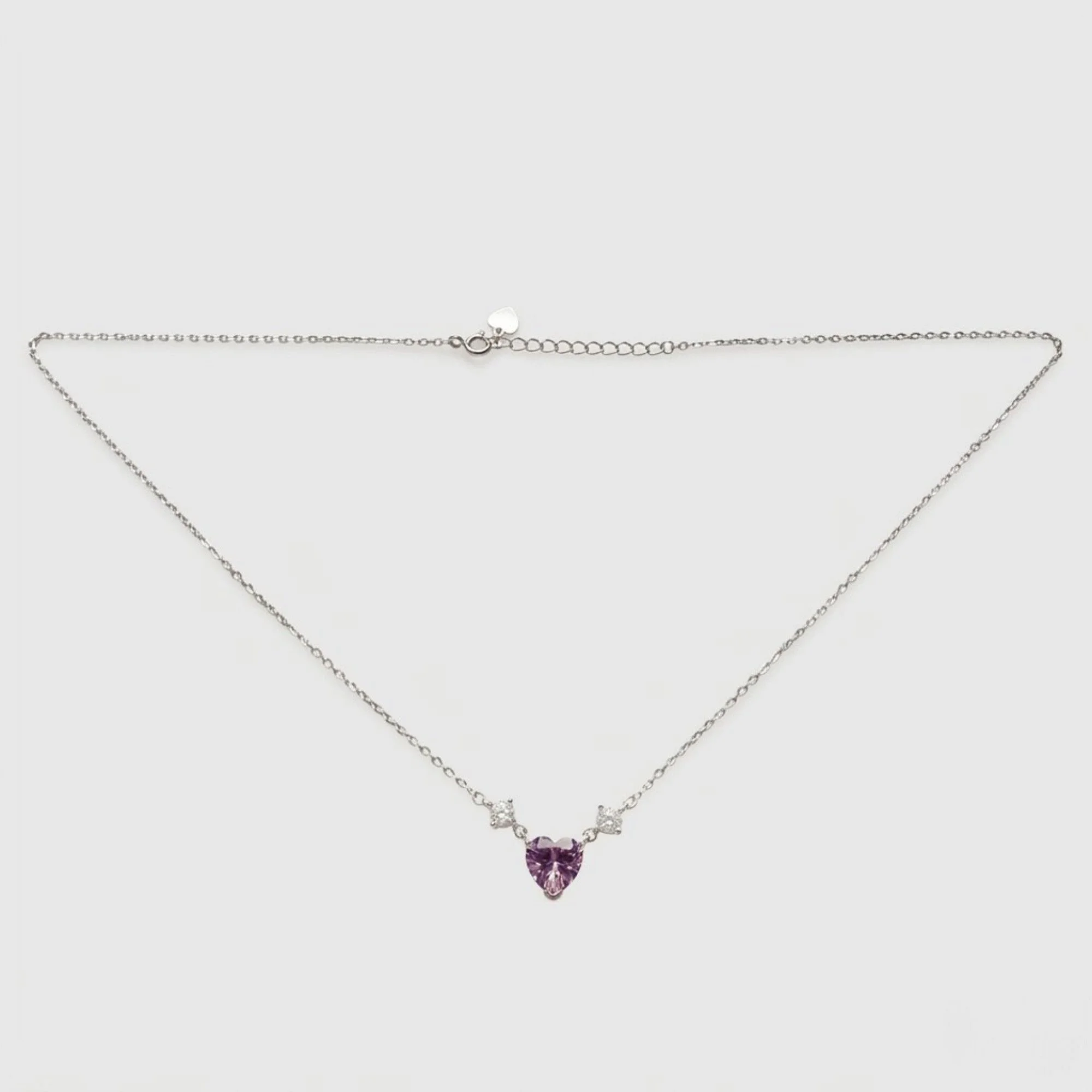 Silver Purple Heart Charm Chain & Pendant - Image 4