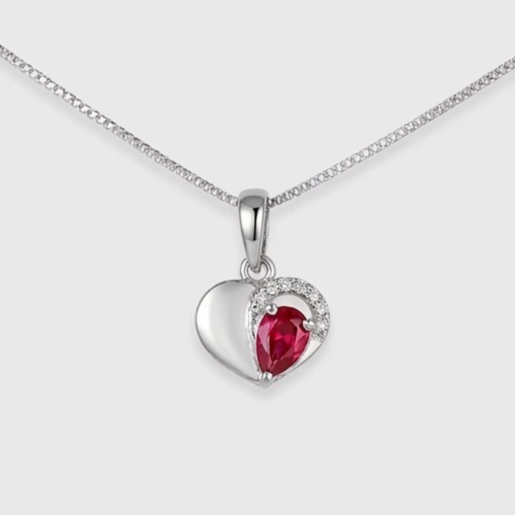 Silver Luminous Red Stone Chain & Pendant - Image 1