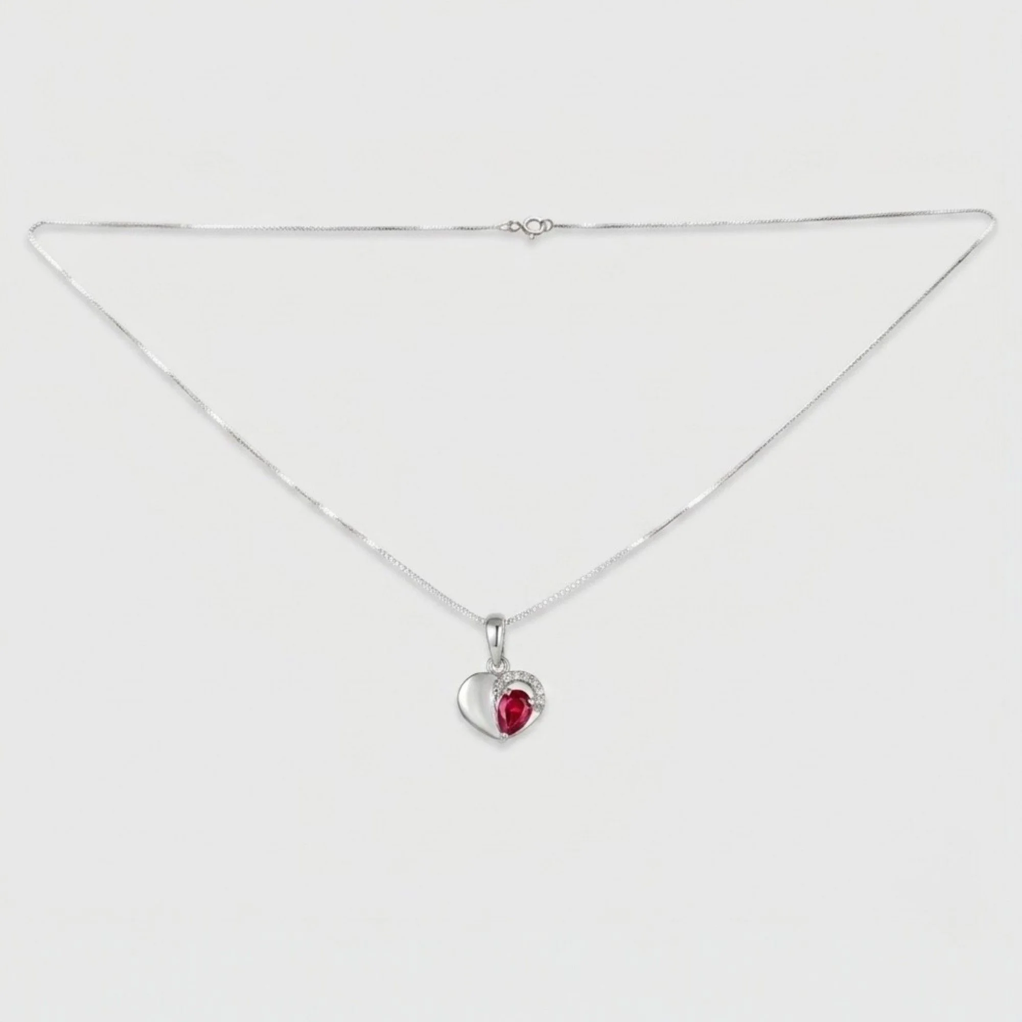 Silver Luminous Red Stone Chain & Pendant - Image 4