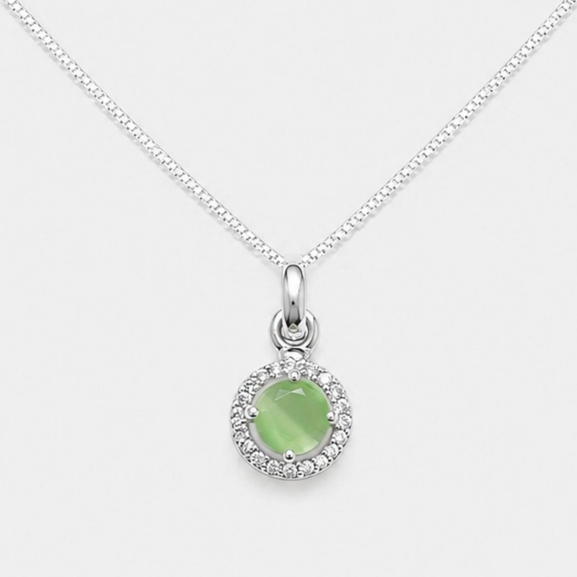 Silver Mint Green Solitaire Chain & Pendant - Image 1