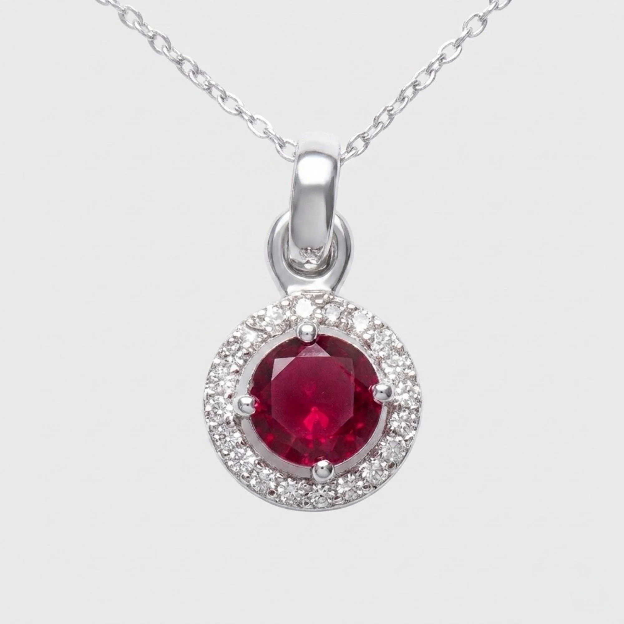 Silver Ruby Solitaire Chain & Pendant - Image 1