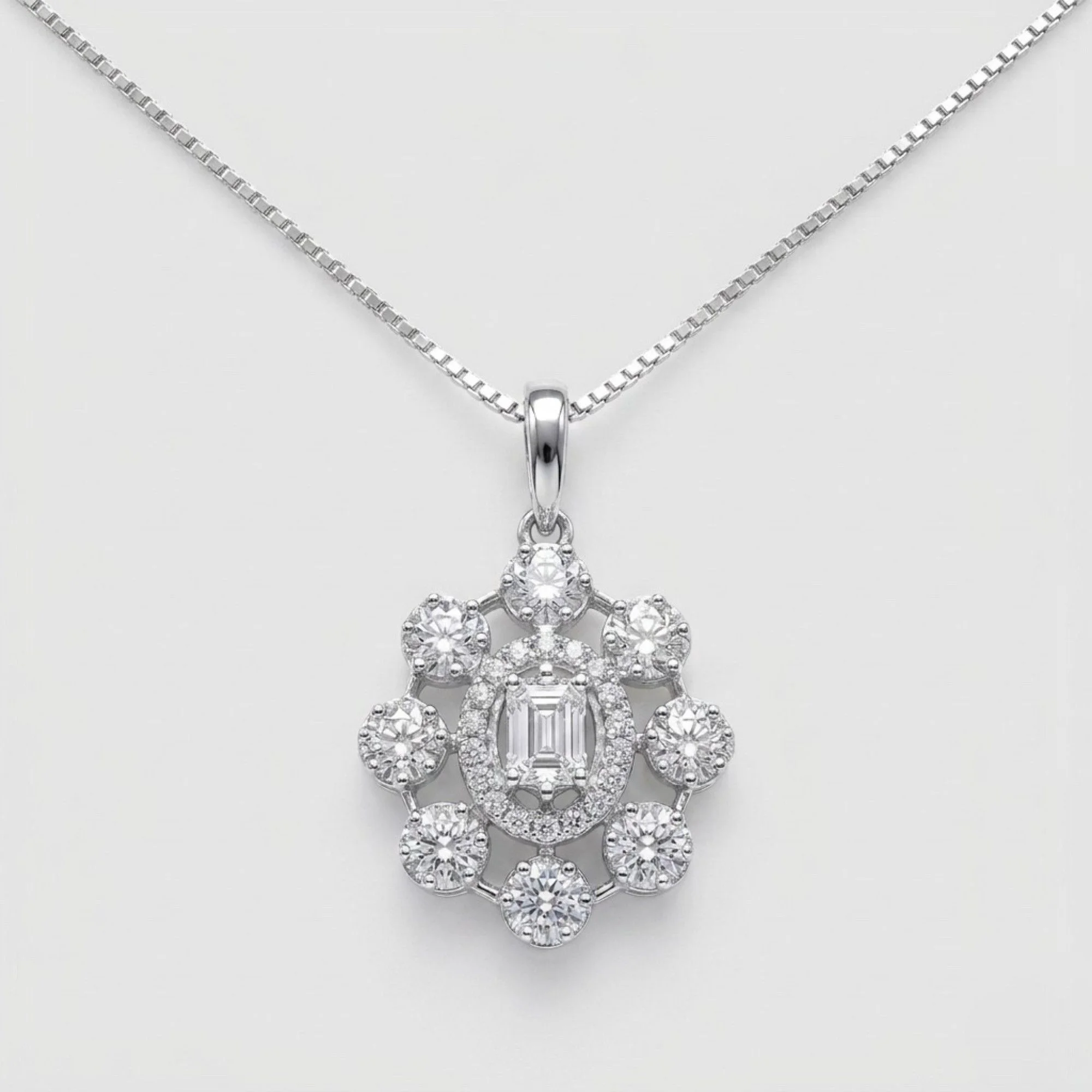 Silver Ornate Cluster Chain & Pendant - Image 1