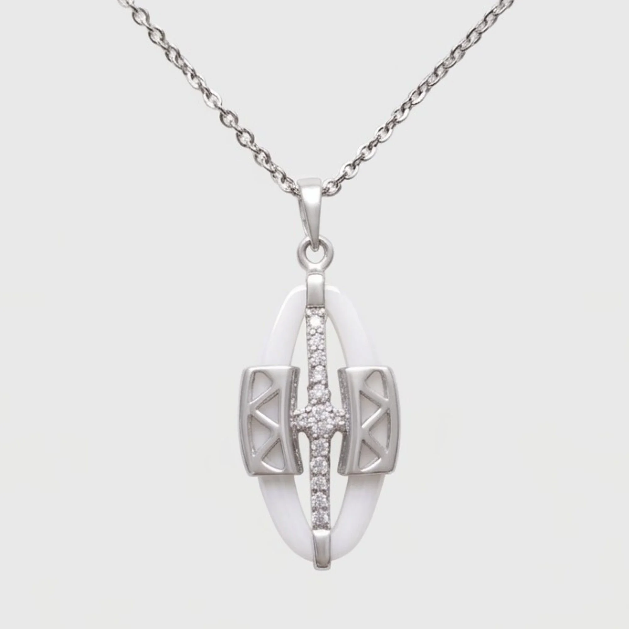 Silver Artistic White Inlay Chain & Pendant - Image 1