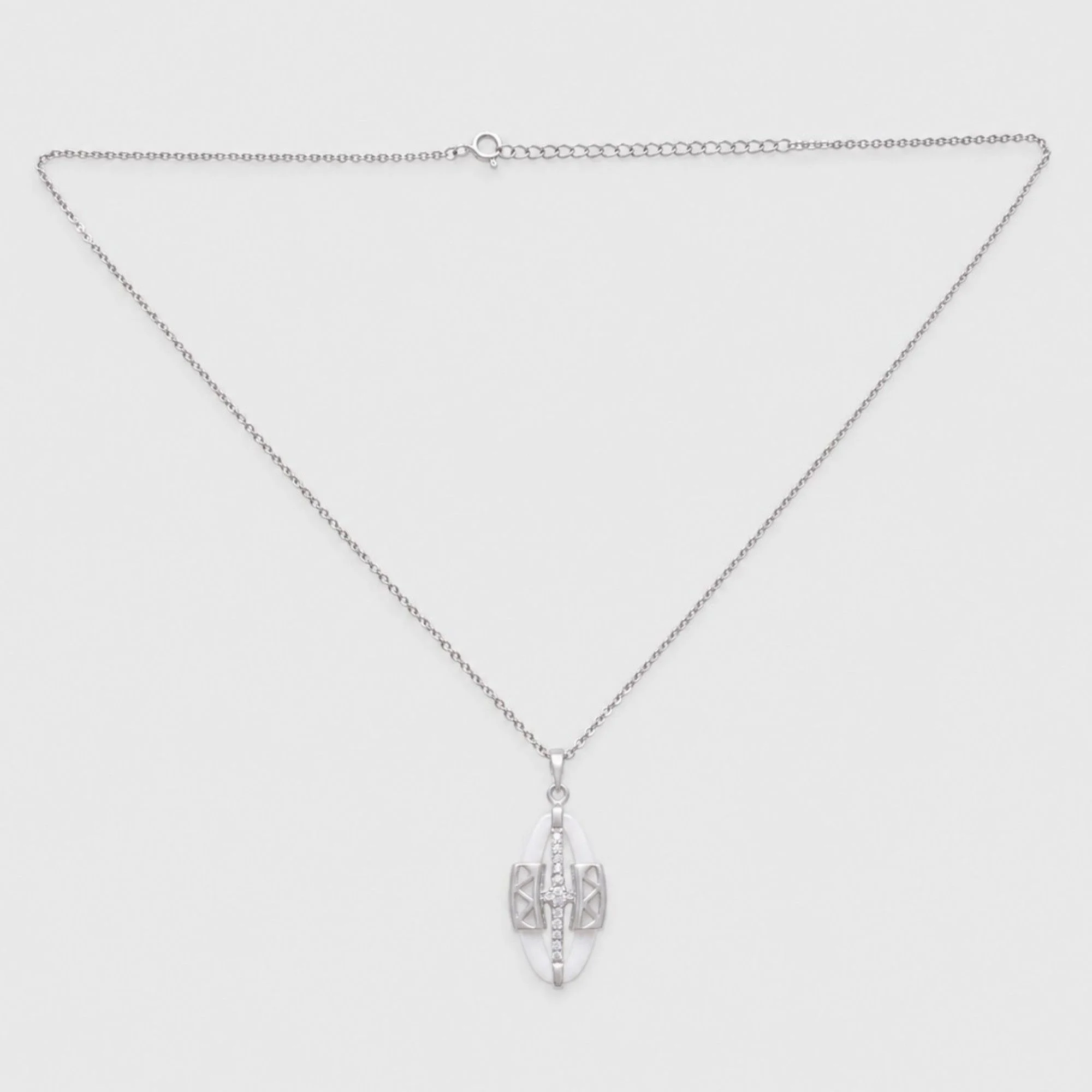 Silver Artistic White Inlay Chain & Pendant - Image 4