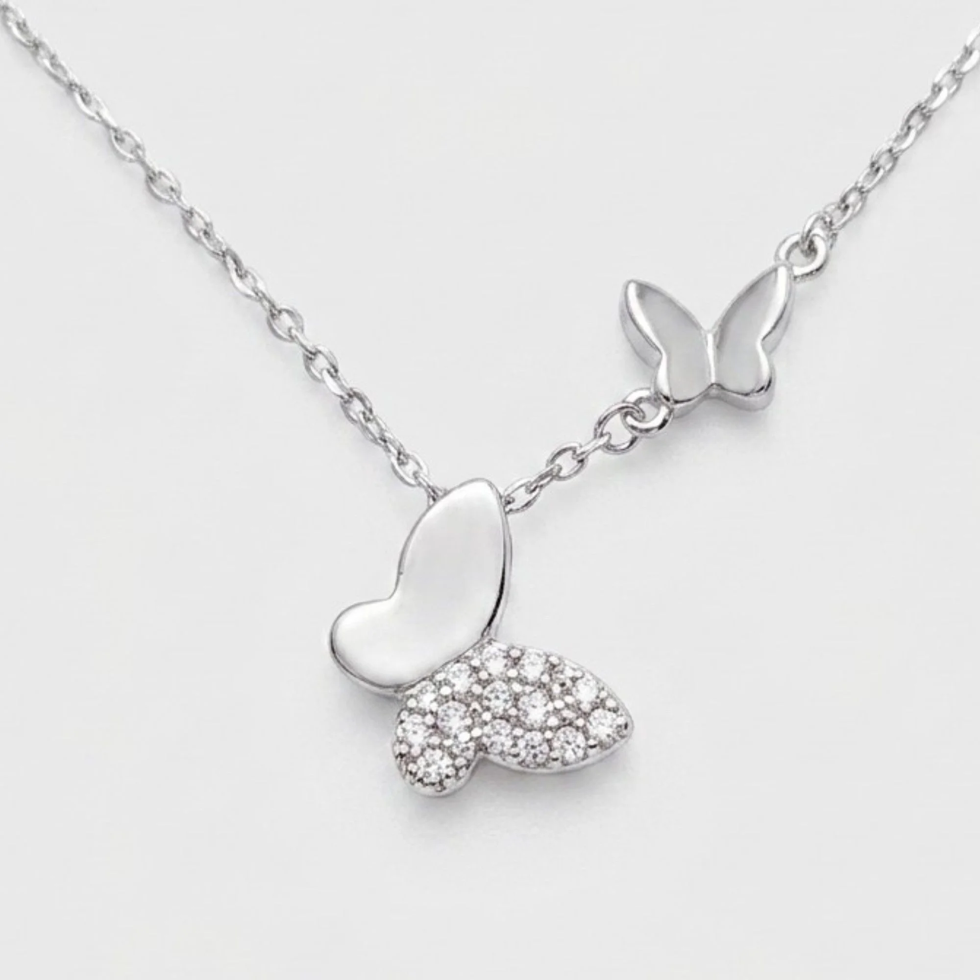 Silver Fluttering Duo Butterfly Chain & Pendant - Image 1