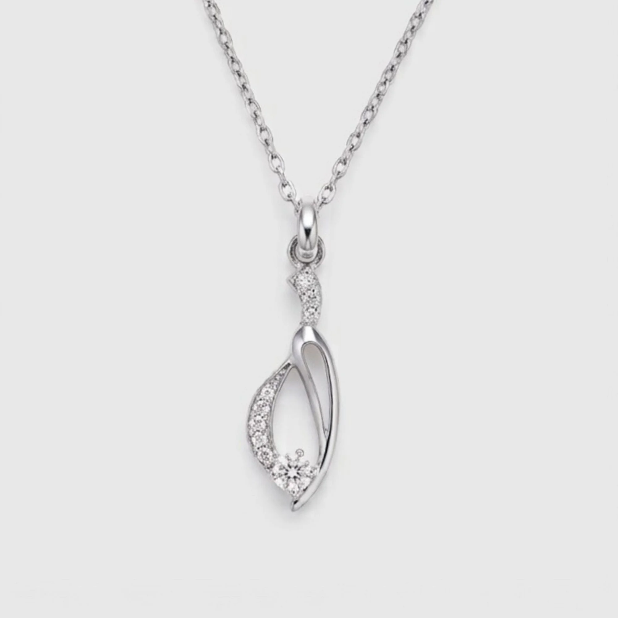 Silver Fluid Teardrop Stone Chain & Pendant - Image 1