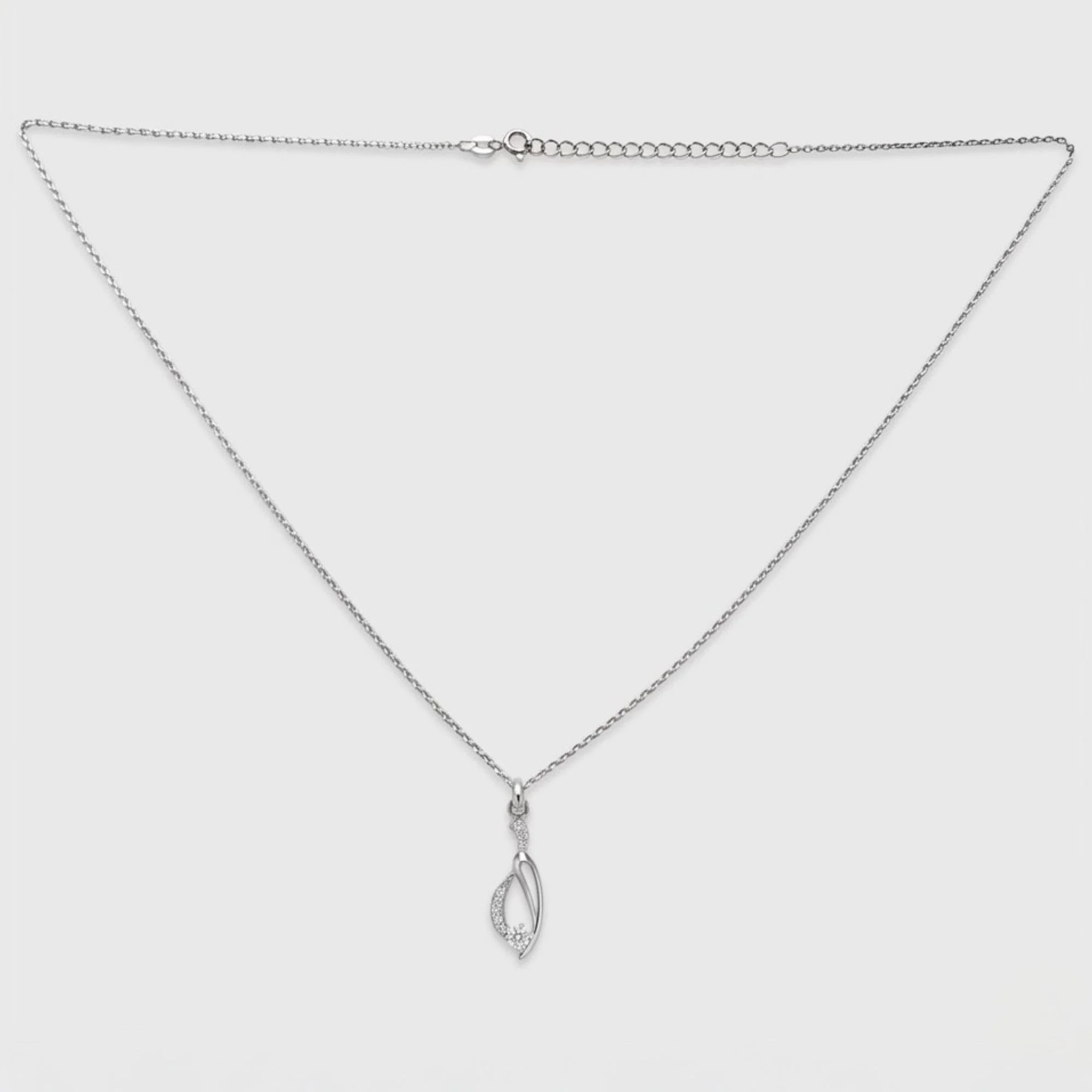 Silver Fluid Teardrop Stone Chain & Pendant - Image 4