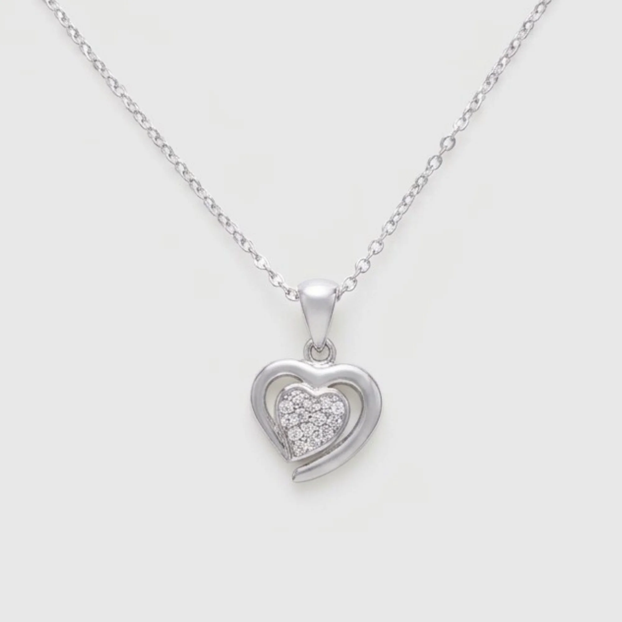 Silver Double Heart Embrace Chain & Pendant - Image 1