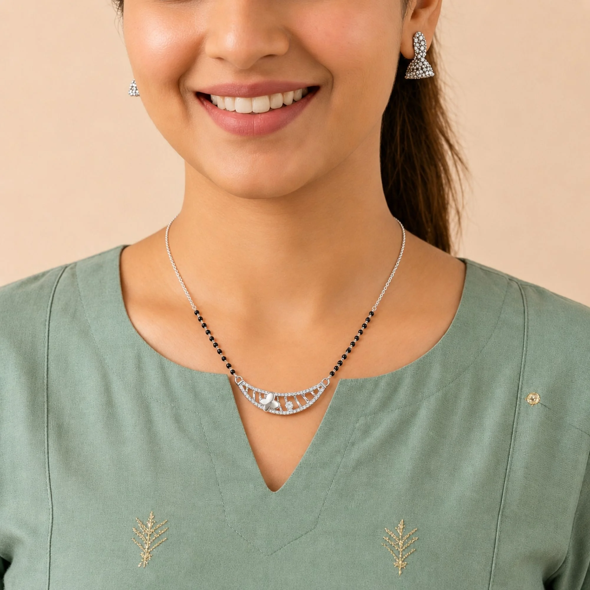 Silver Blossom Curve Mangalsutra - Image 4