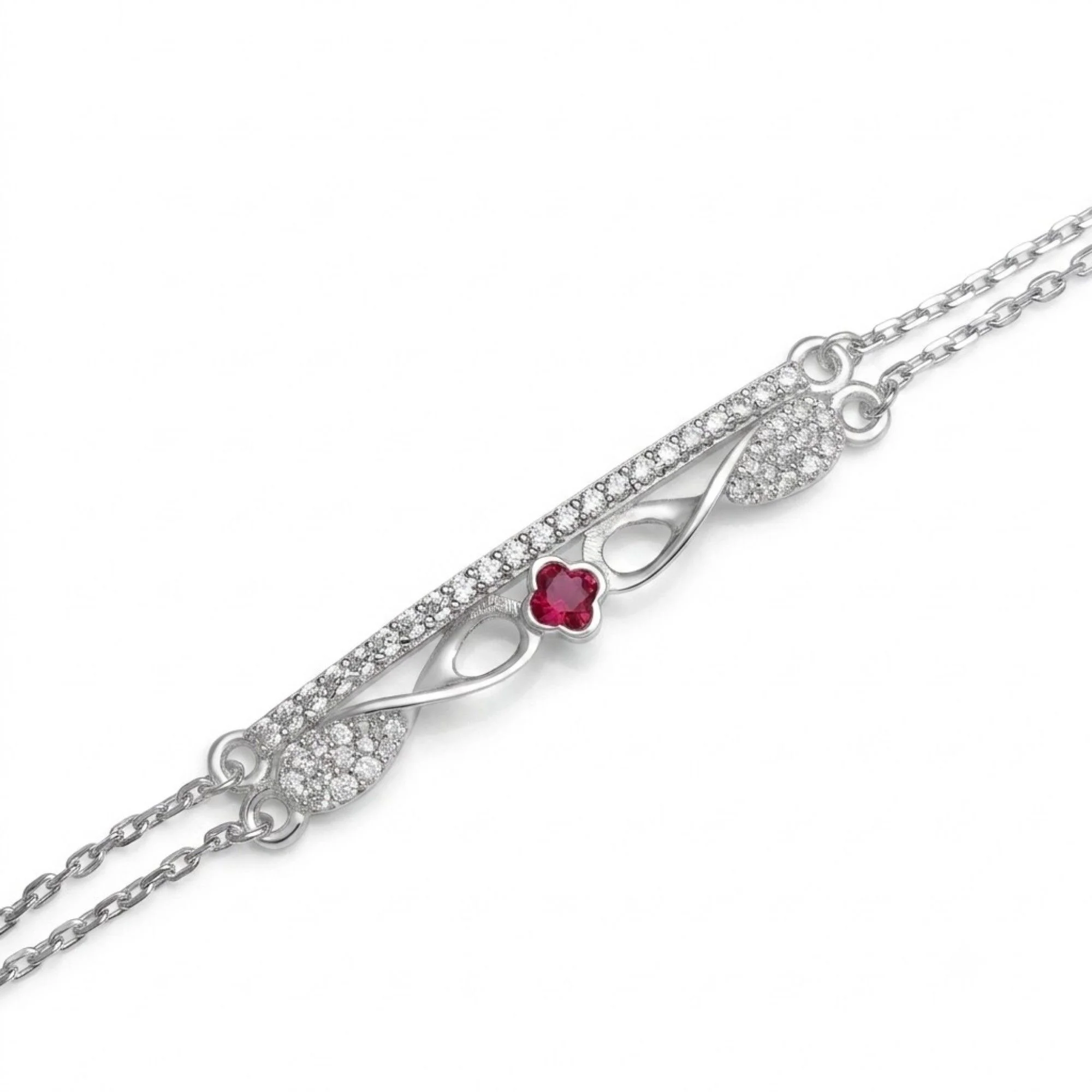 Silver Ruby Clover Grace Bracelet - Image 3