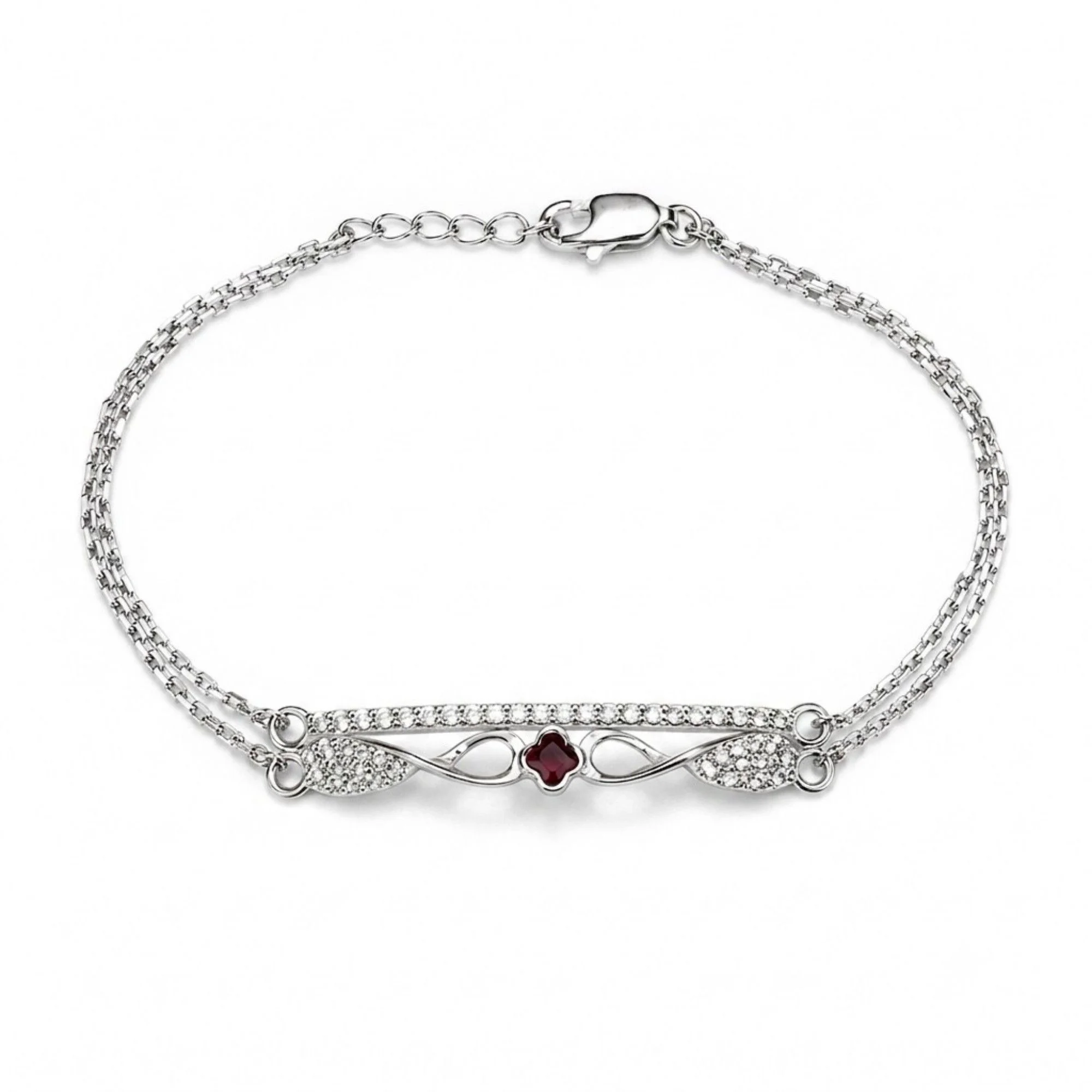 Silver Ruby Clover Grace Bracelet