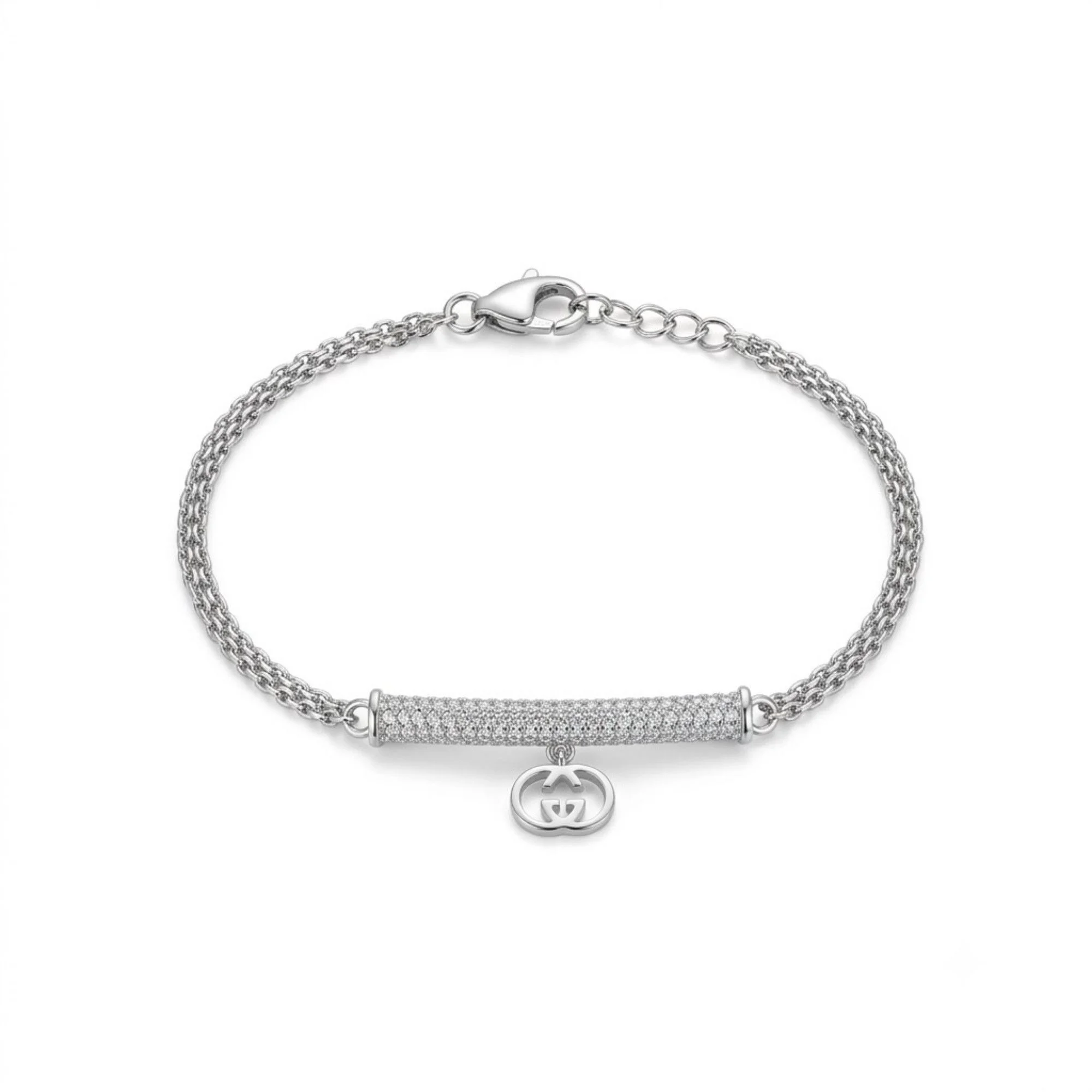 Silver Signature Logo Bar Bracelet