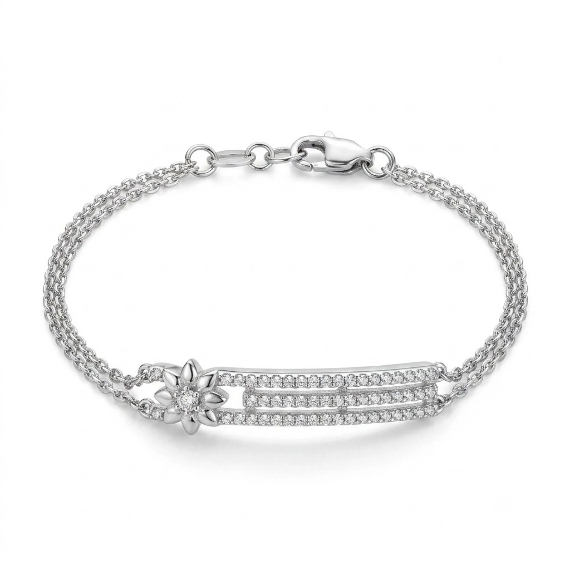 Silver Starry Bloom Link Bracelet