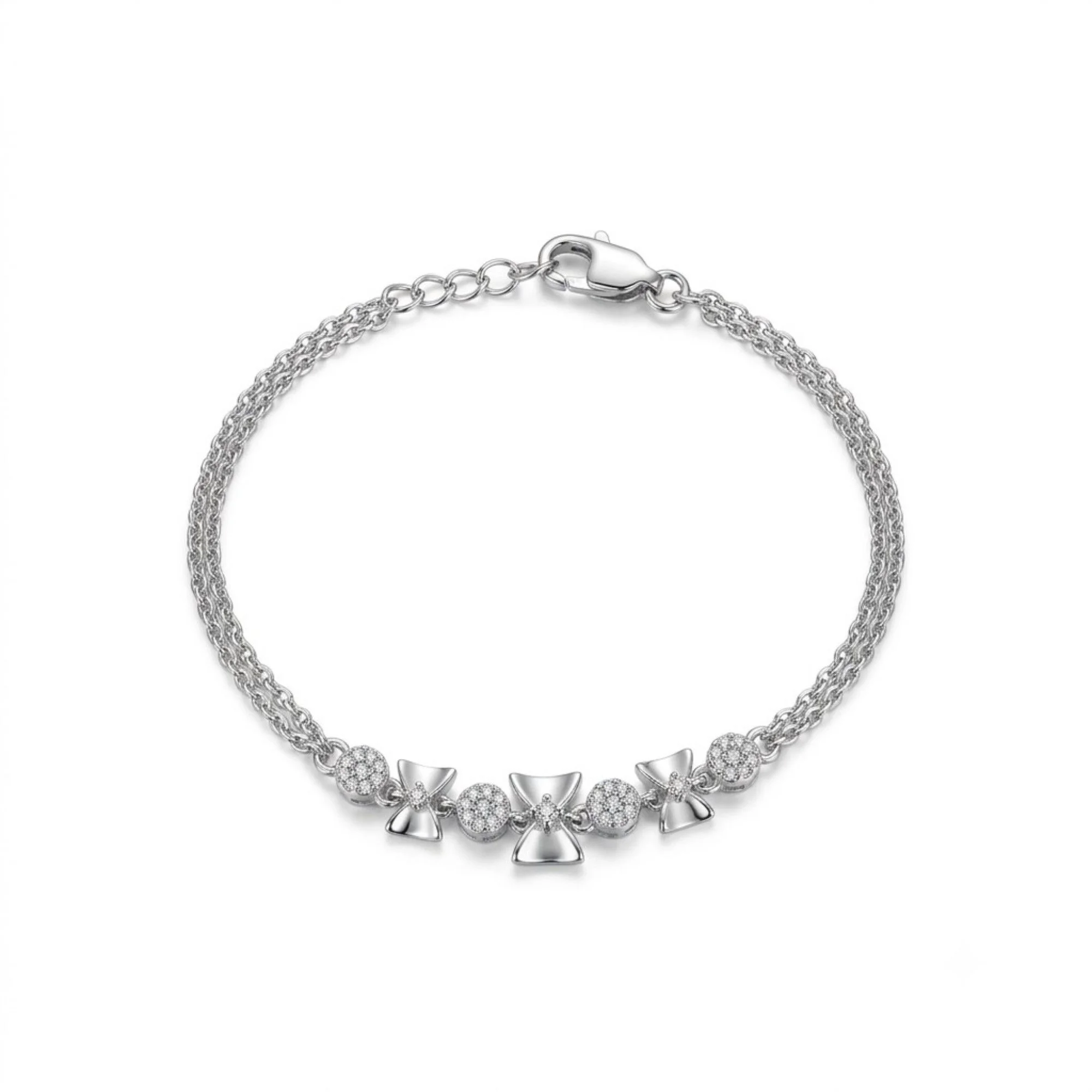 Silver Bow Sparkle Link Bracelet