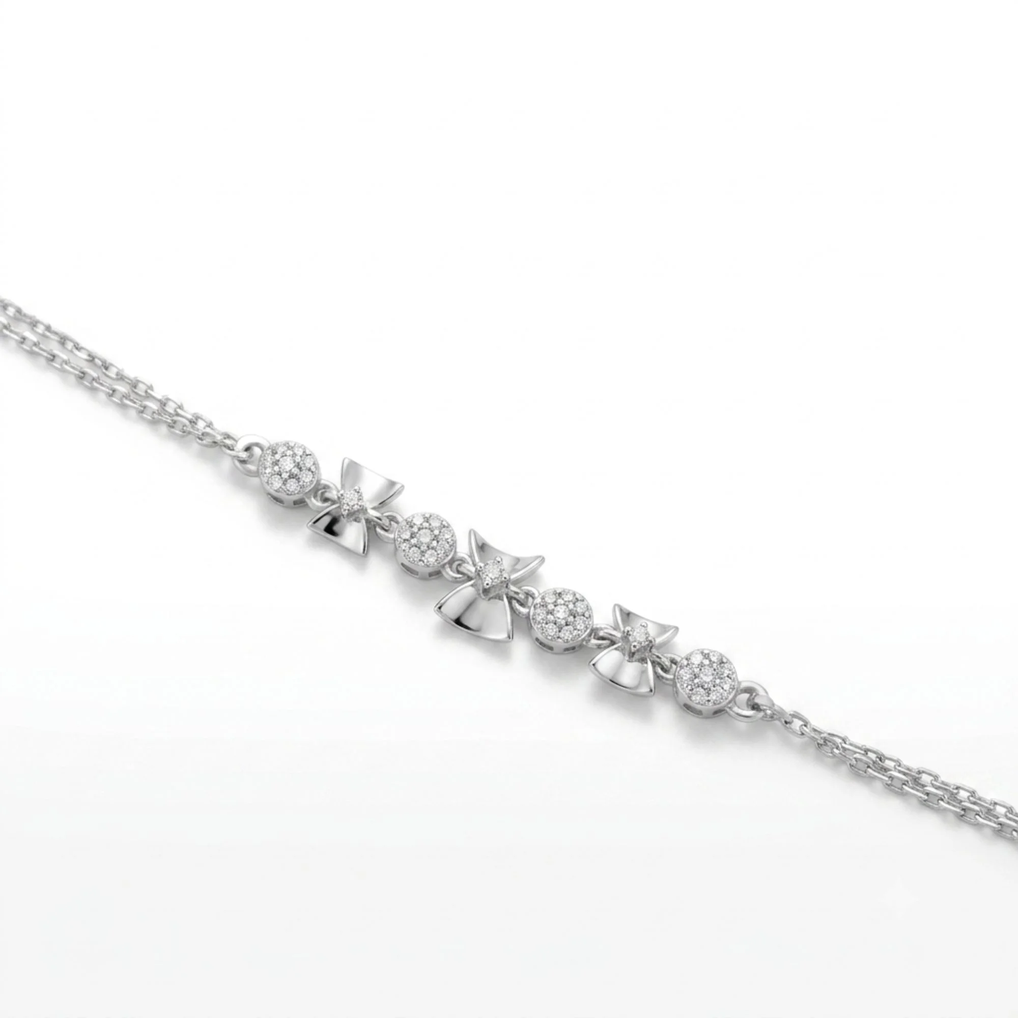 Silver Bow Sparkle Link Bracelet - Image 3