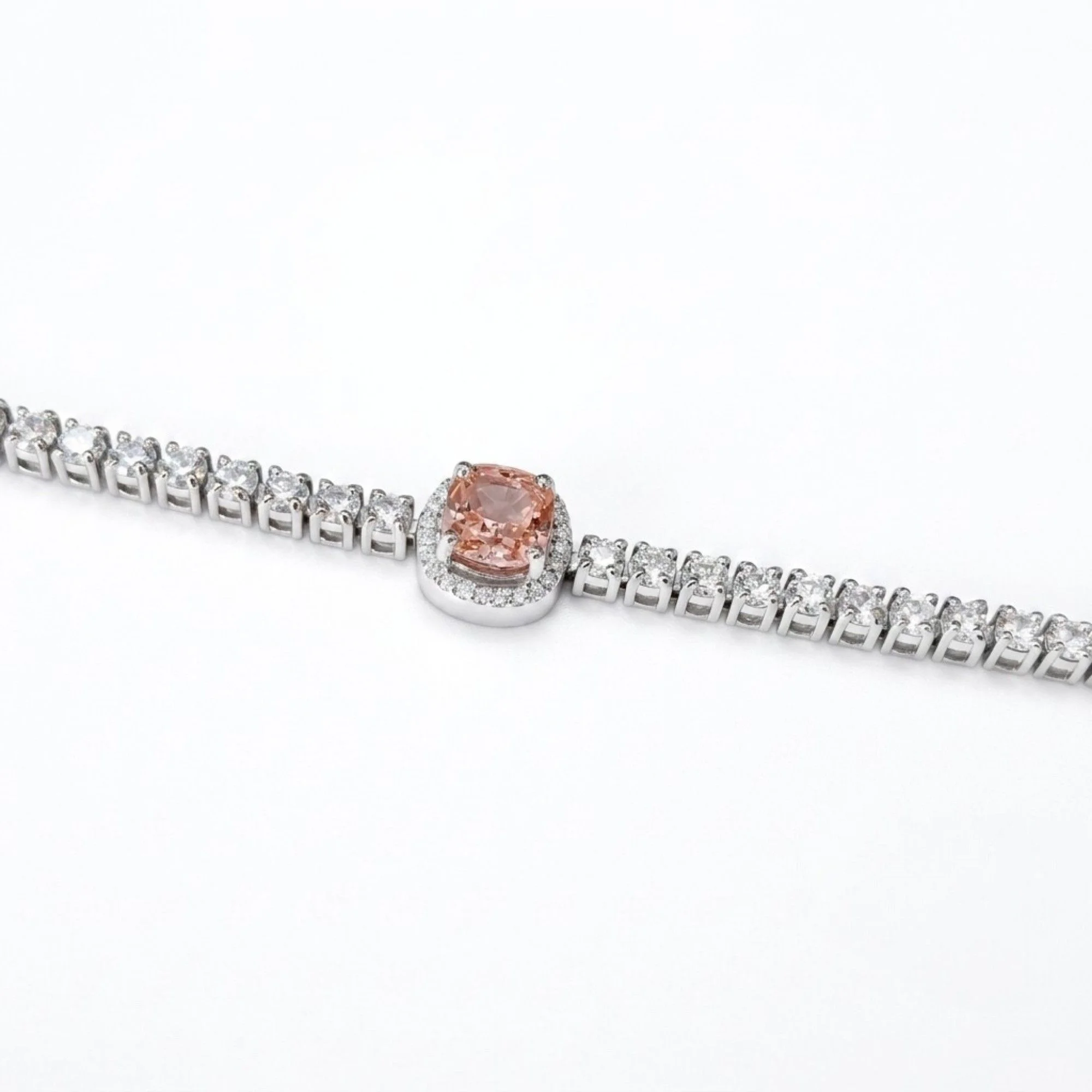 Silver Peach Halo Tennis Bracelet - Image 3