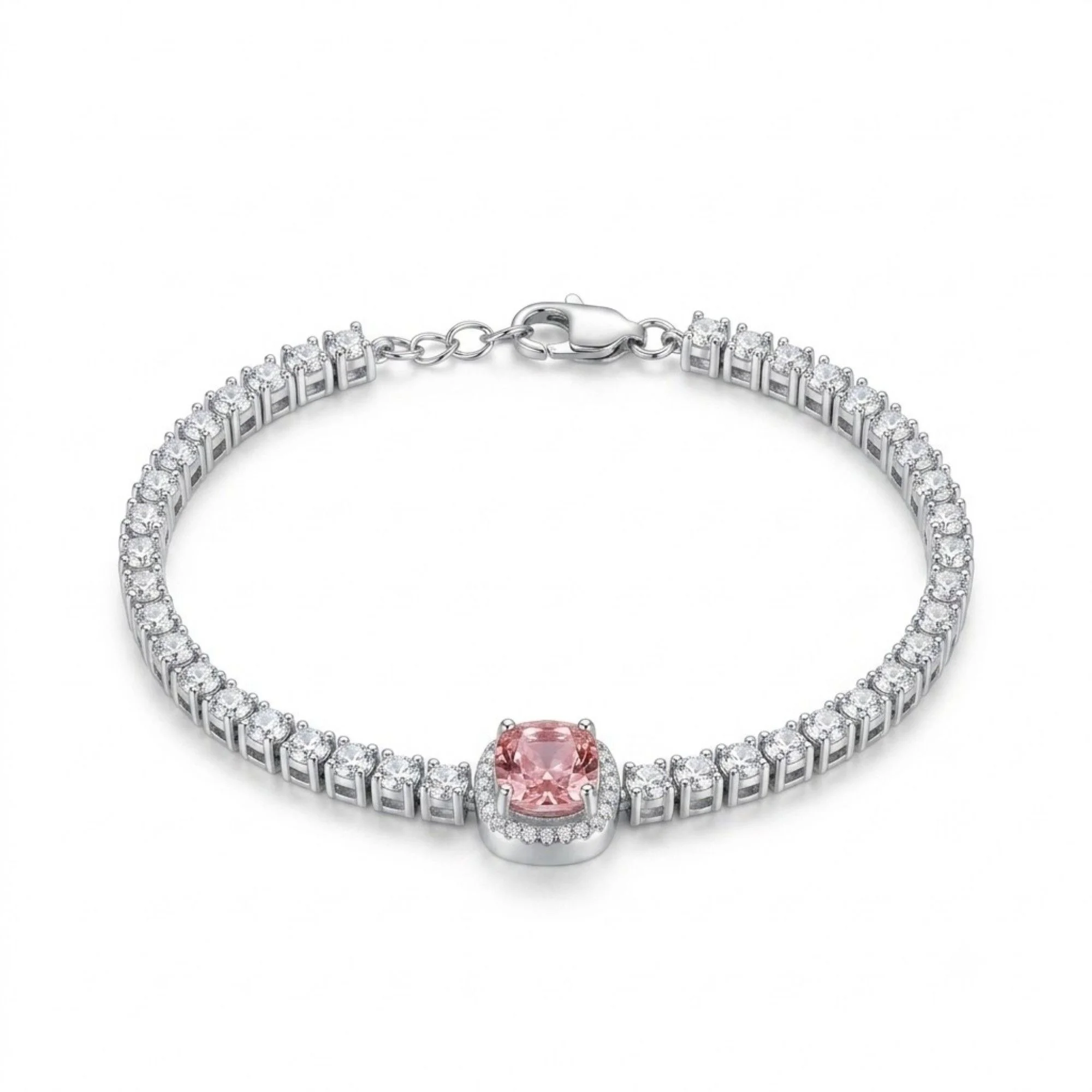 Silver Peach Halo Tennis Bracelet - Image 1