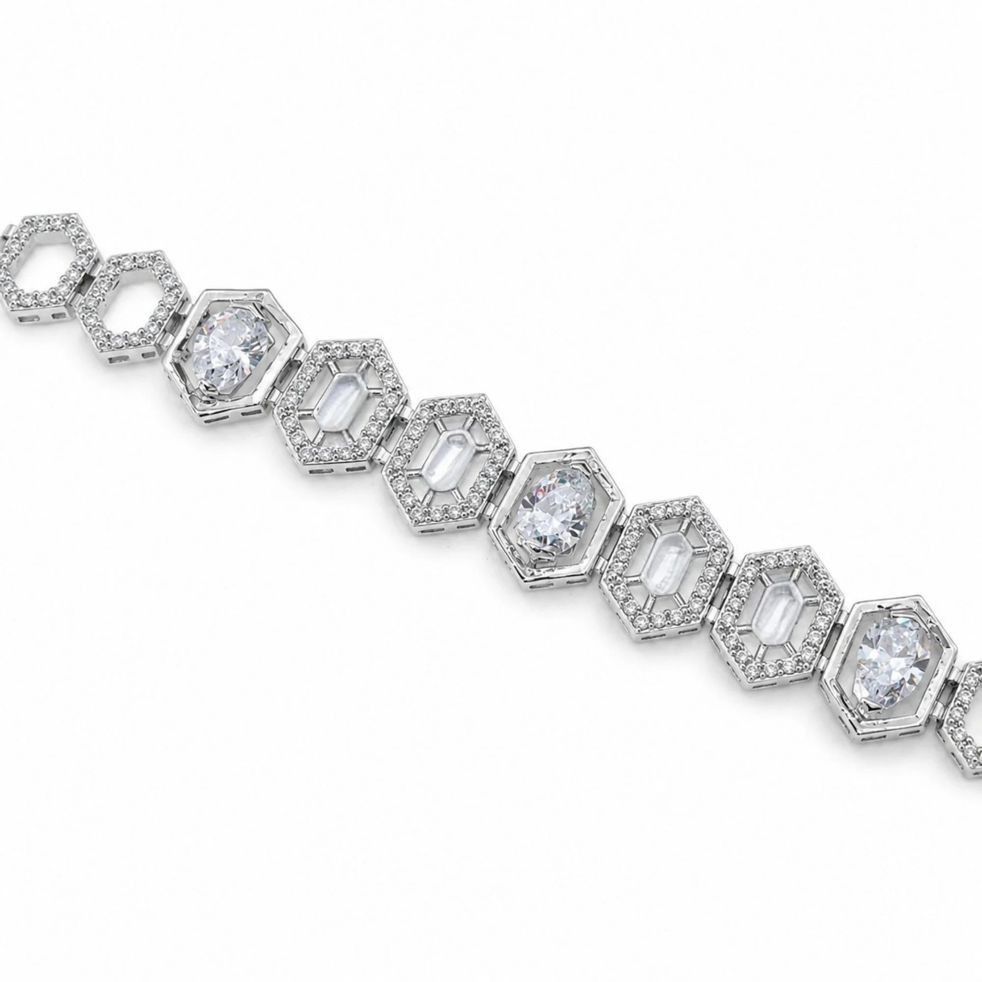 Silver Hexagon Crystal Link Bracelet - Image 3