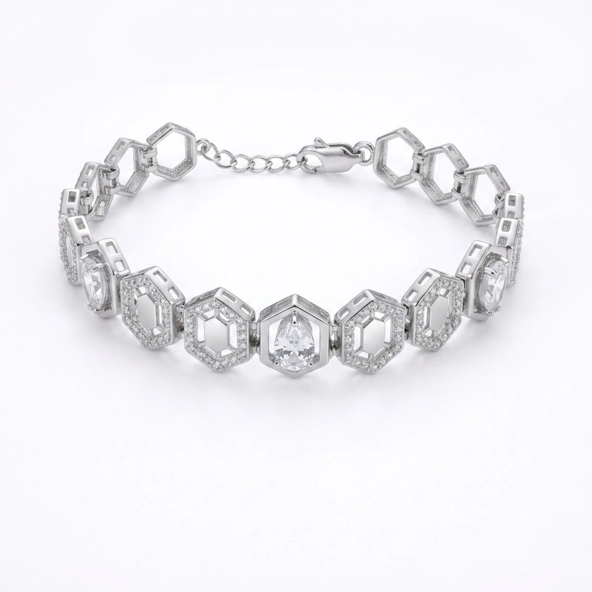 Silver Hexagon Crystal Link Bracelet - Image 1