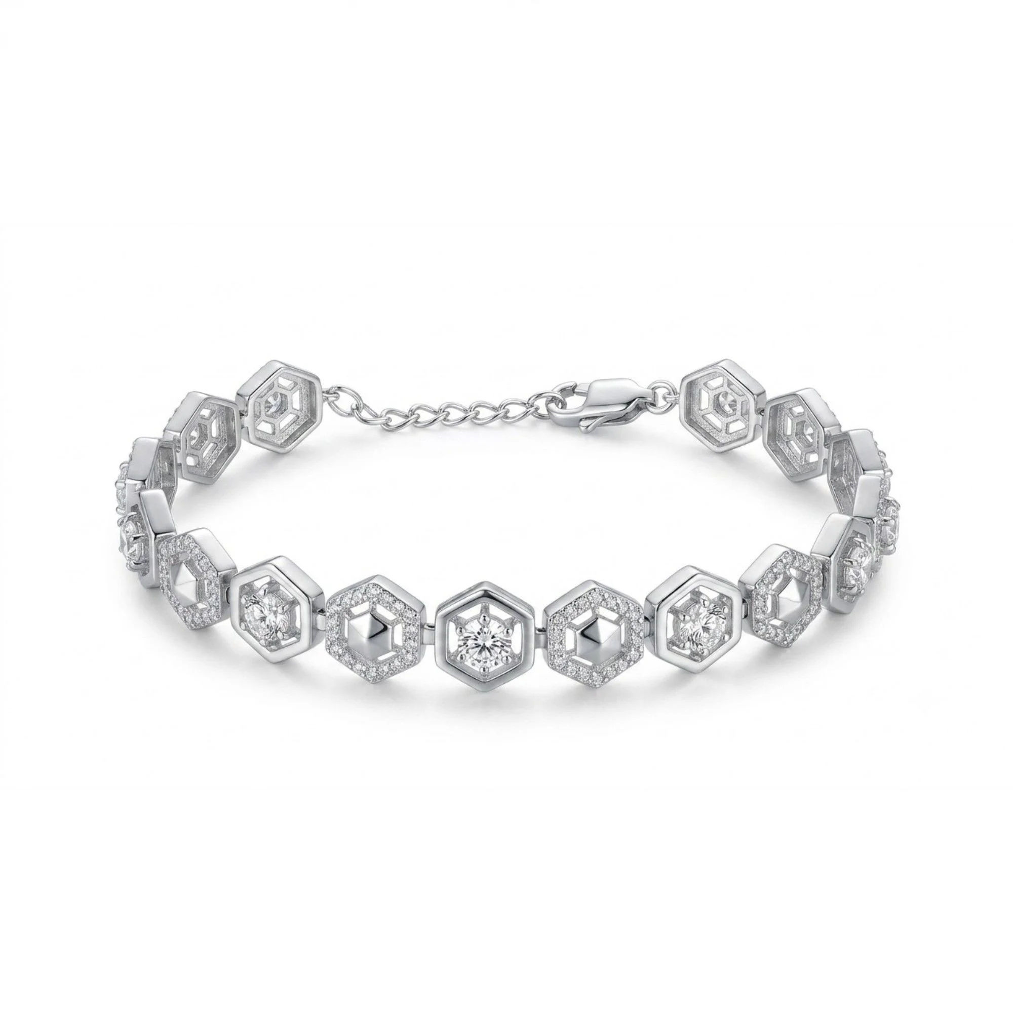 Silver Hexagon Star Link Bracelet - Image 1