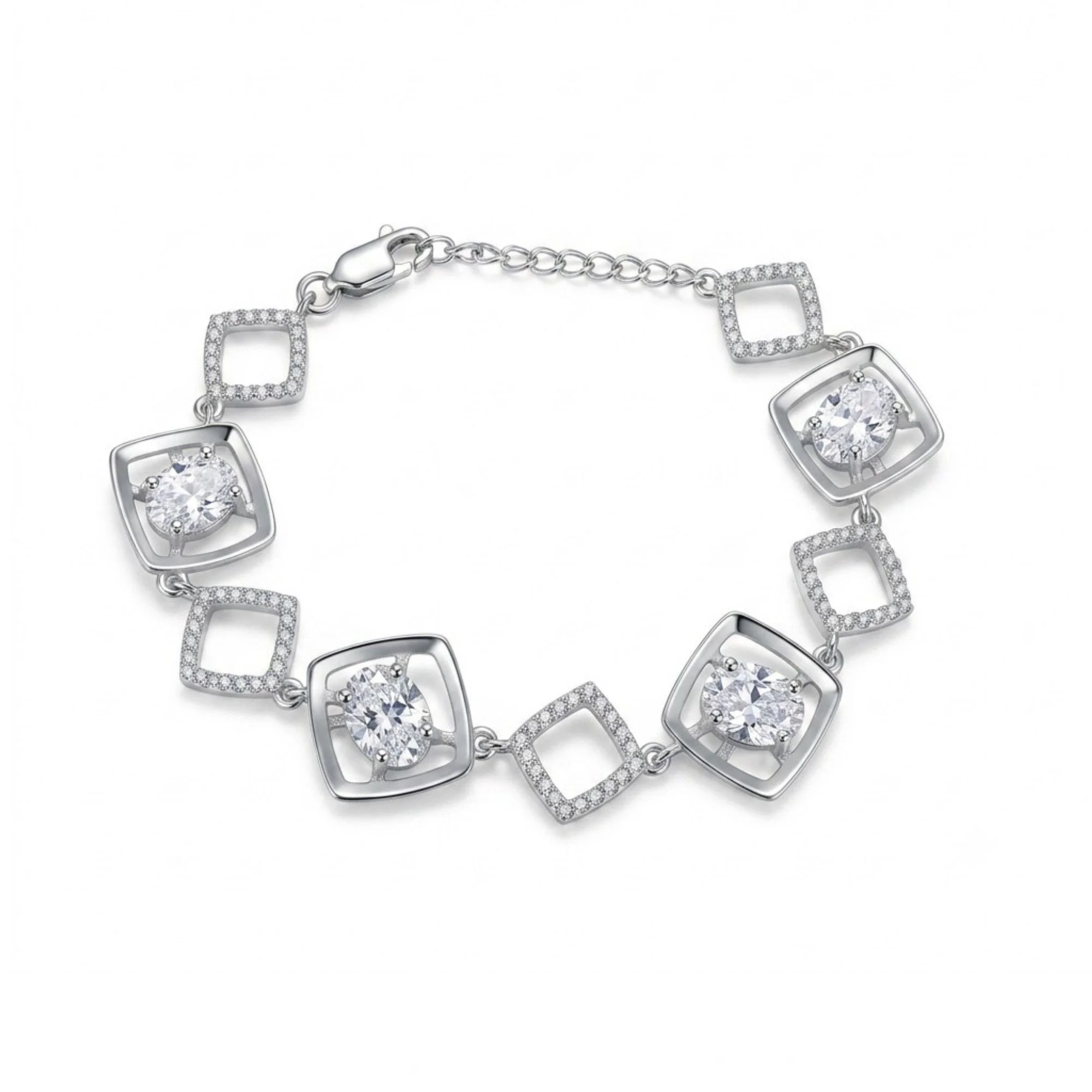 Silver Square Crystal Link Bracelet - Image 1