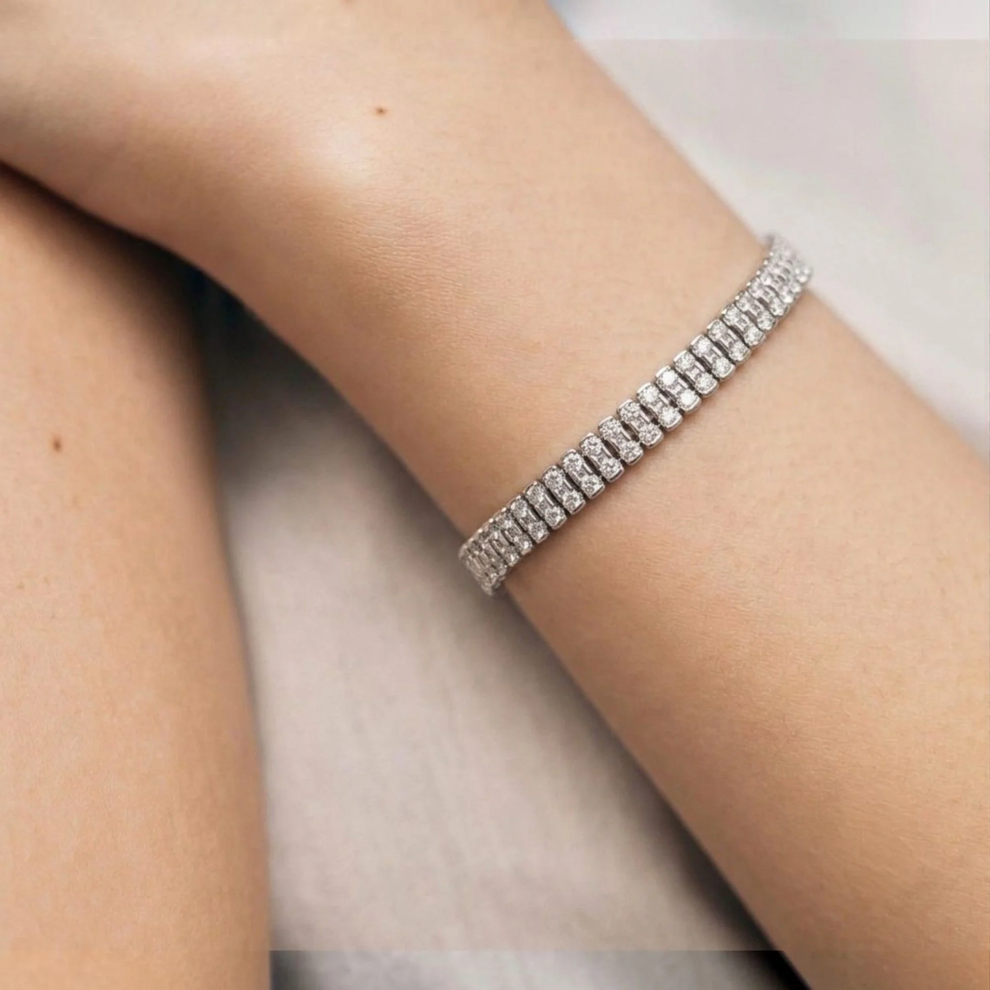 Silver Double Row Tennis Bracelet - Image 2