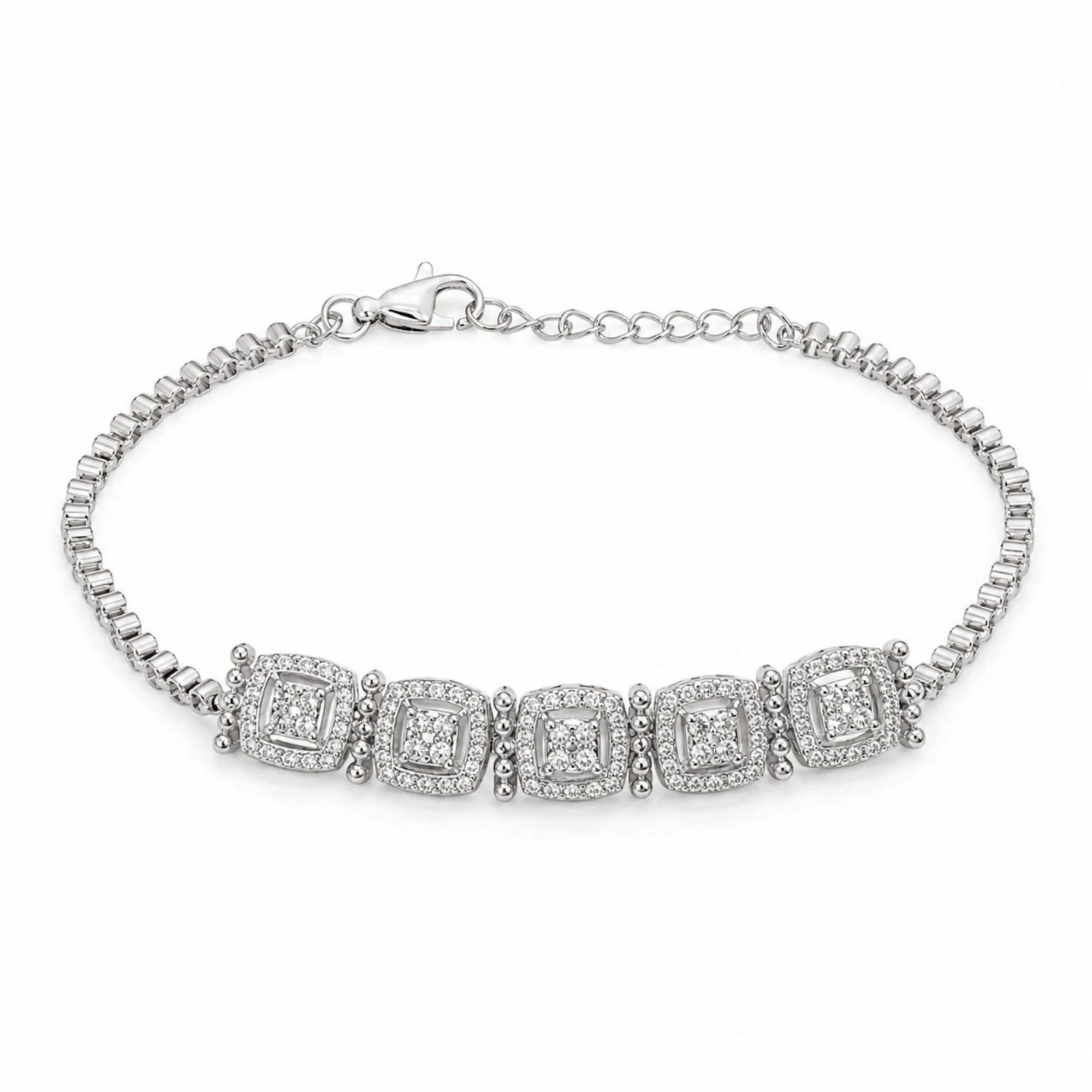 Silver Square Halo Sparkle Bracelet - Image 1