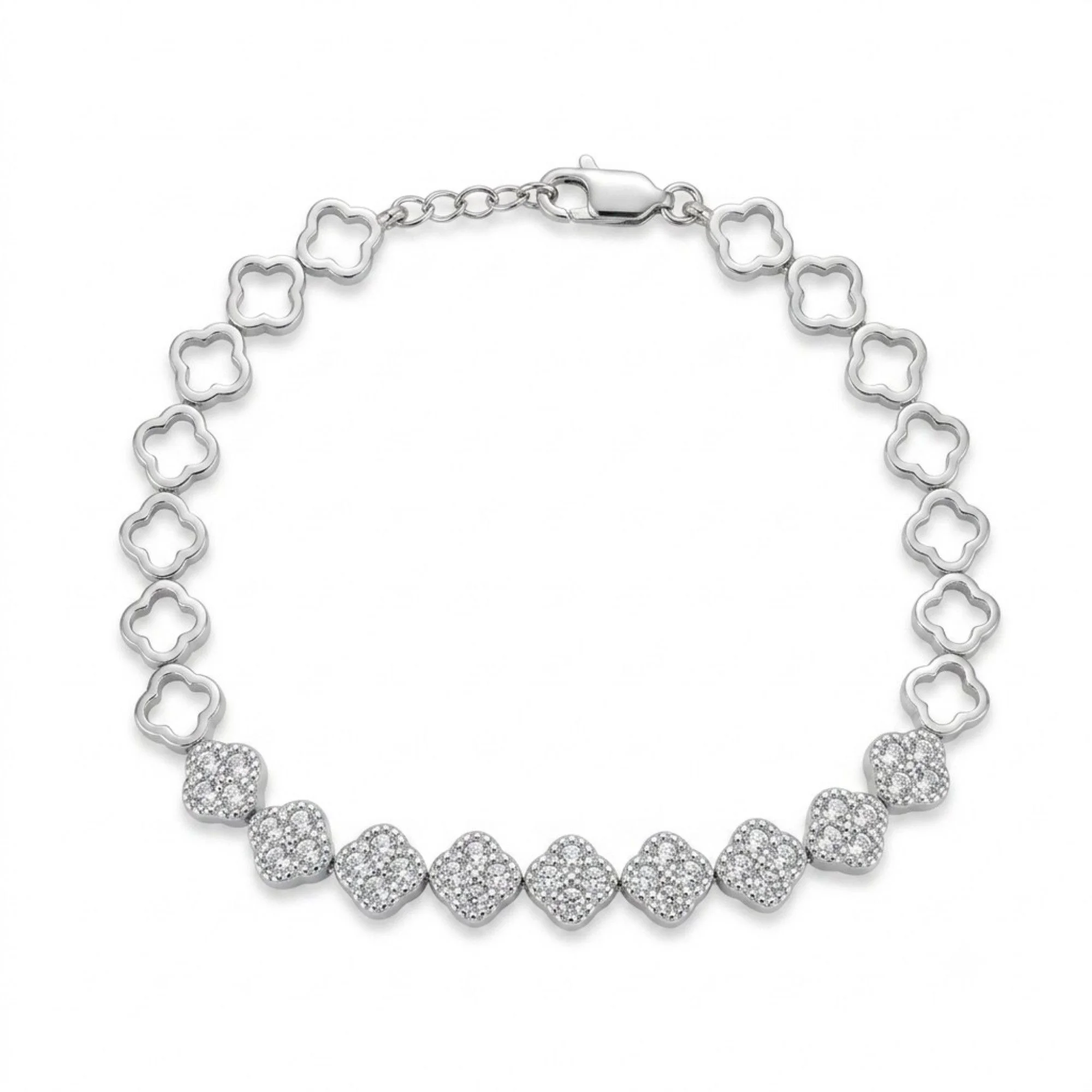 Silver Clover Charm Link Bracelet - Image 1