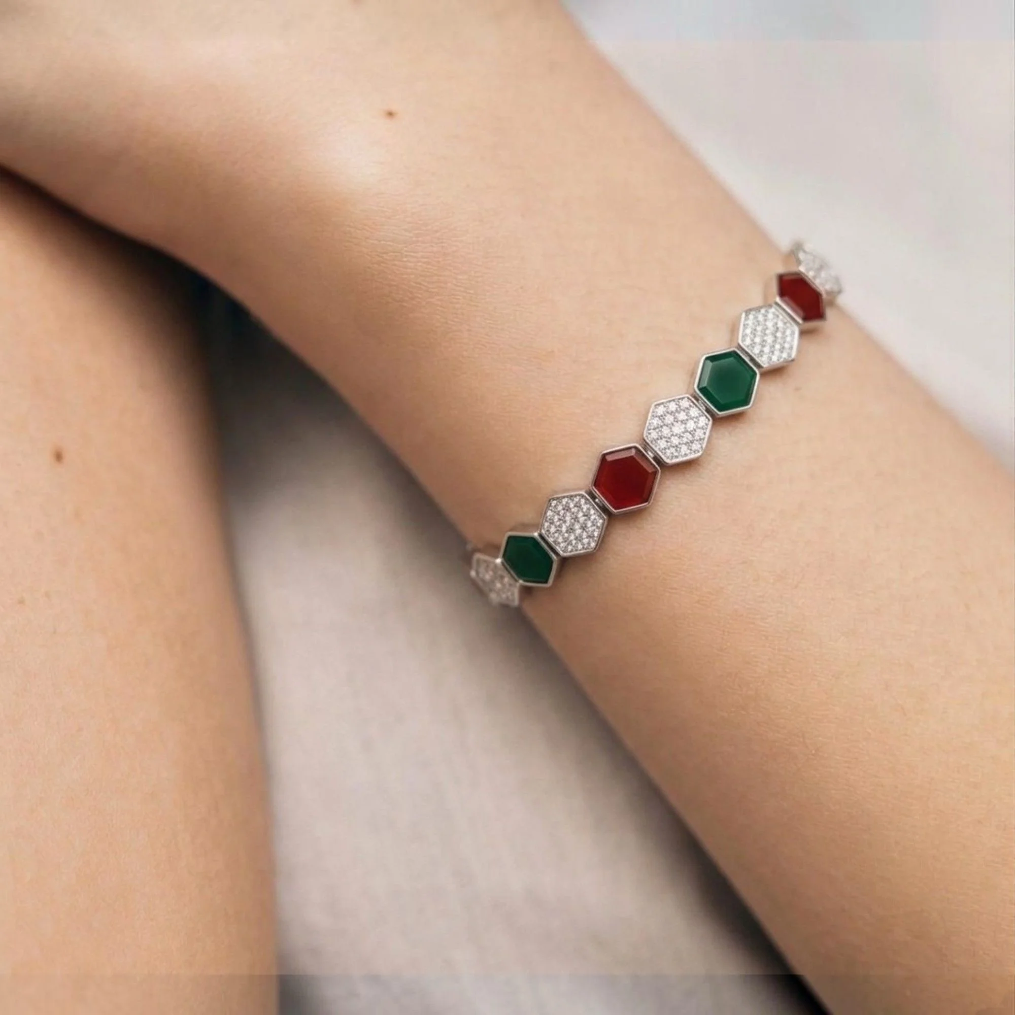 Silver Hexagon Color Block Bracelet - Image 2