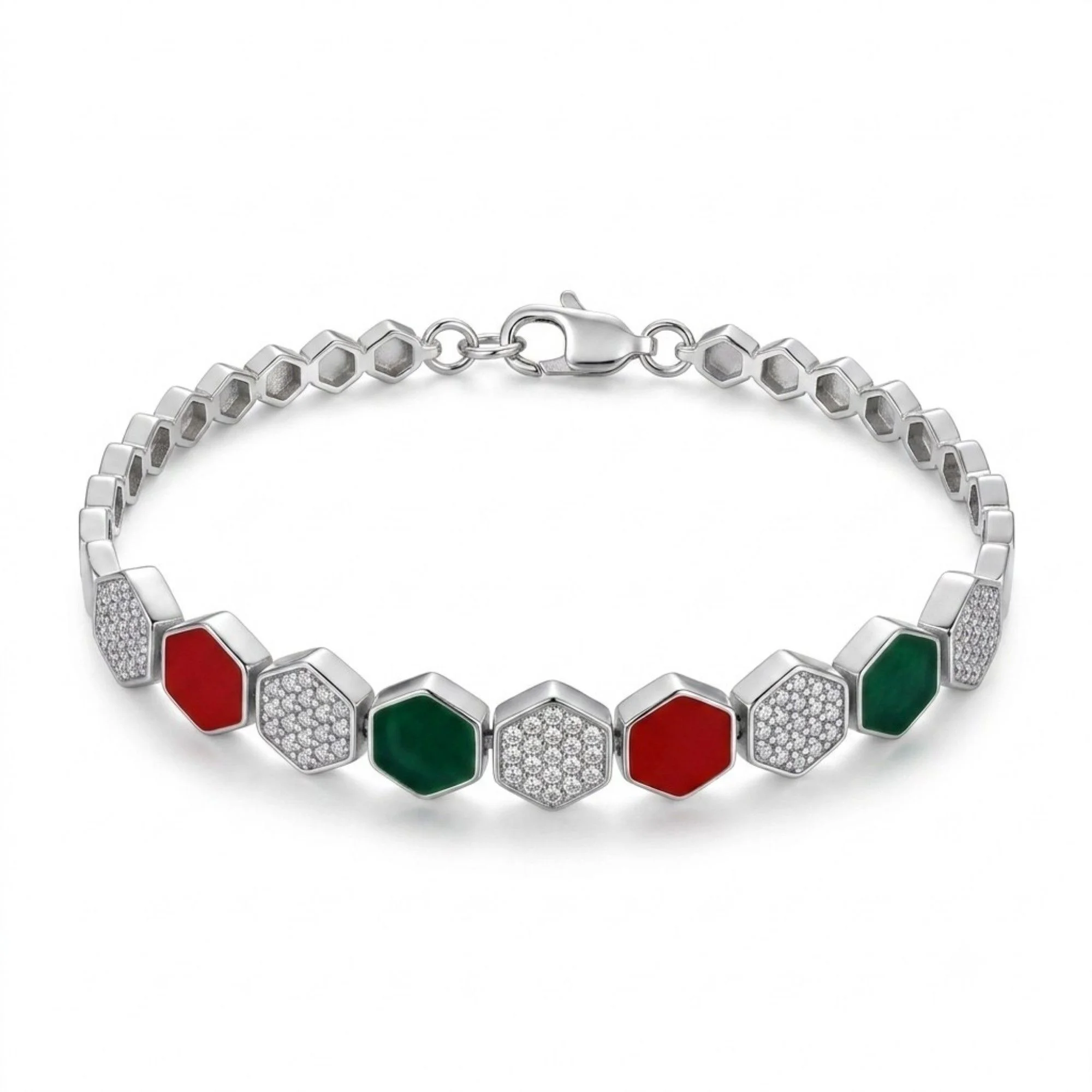 Silver Hexagon Color Block Bracelet - Image 1