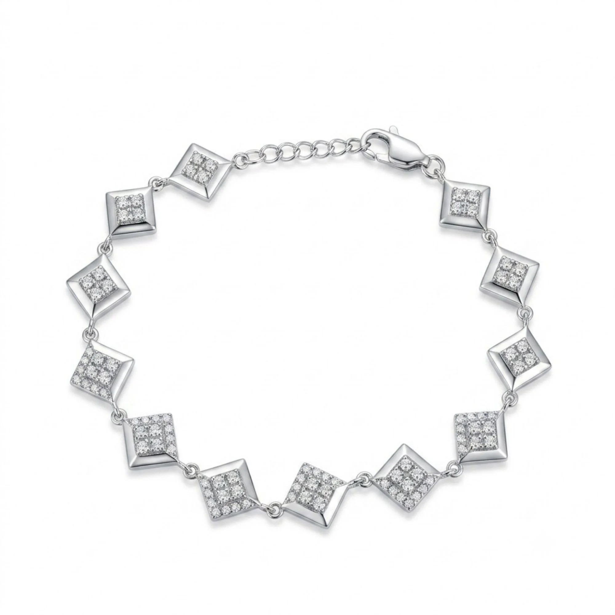 Silver Diamond Shape Halo Bracelet