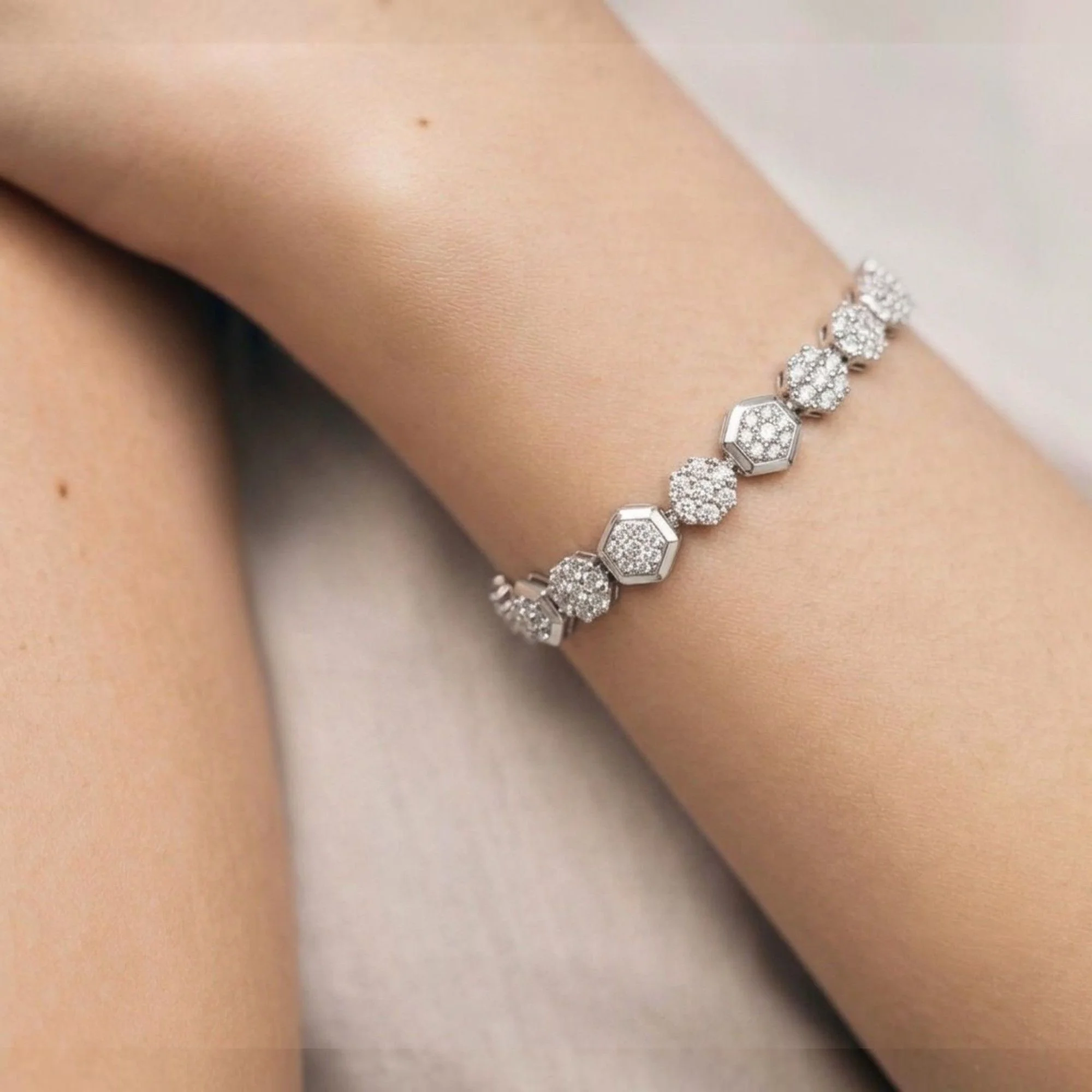 Silver Modern Hexagon Shimmer Bracelet - Image 2