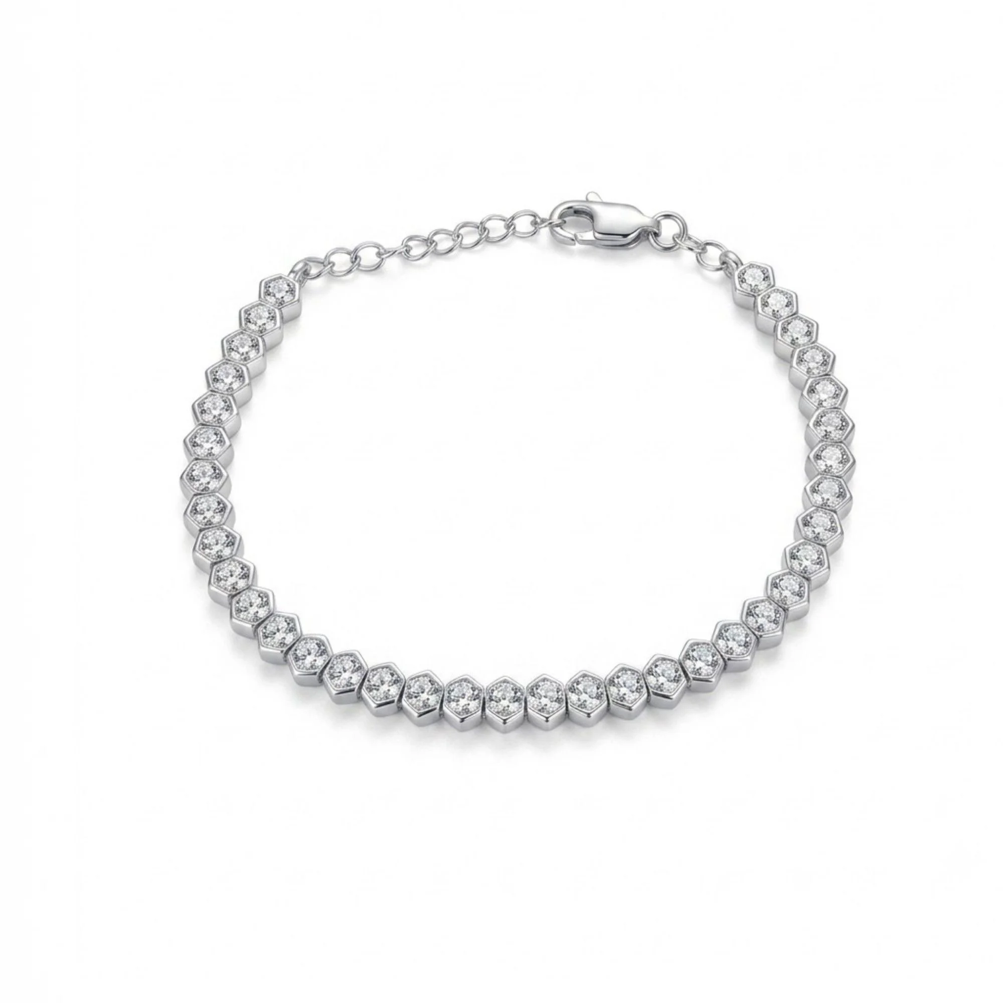 Silver Hexagon Bezel Link Bracelet - Image 1