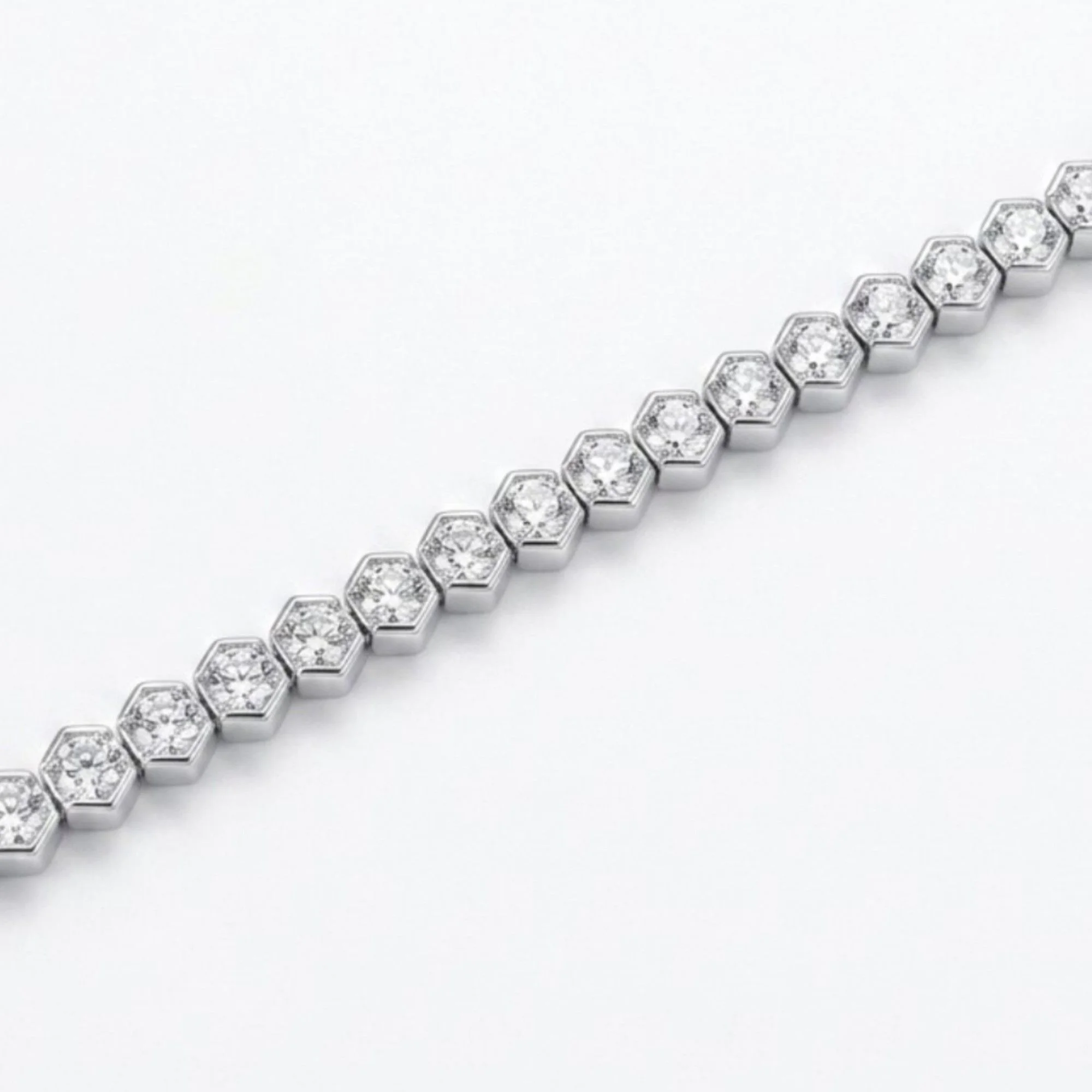 Silver Hexagon Bezel Link Bracelet - Image 3