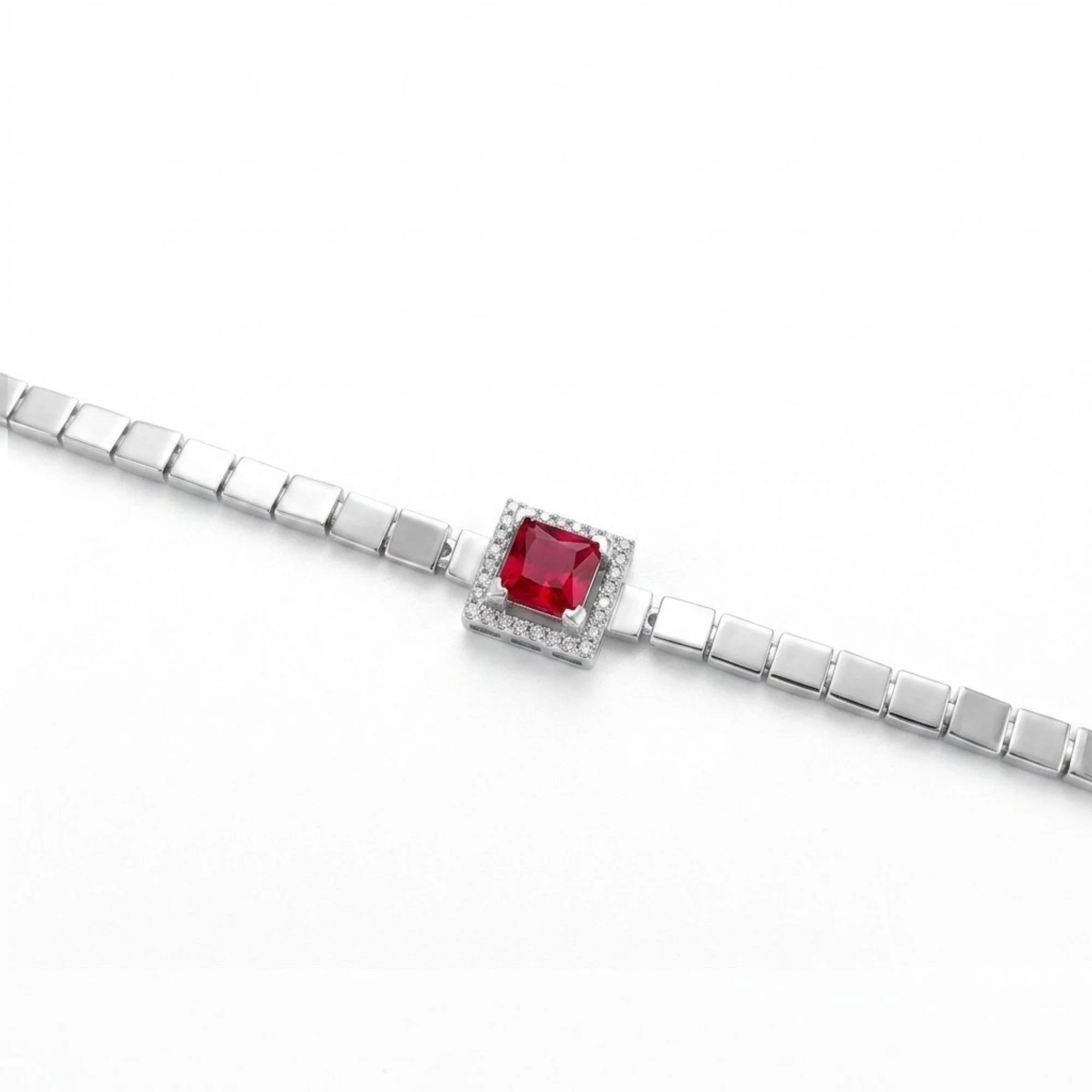 Silver Ruby Square Halo Bracelet - Image 3