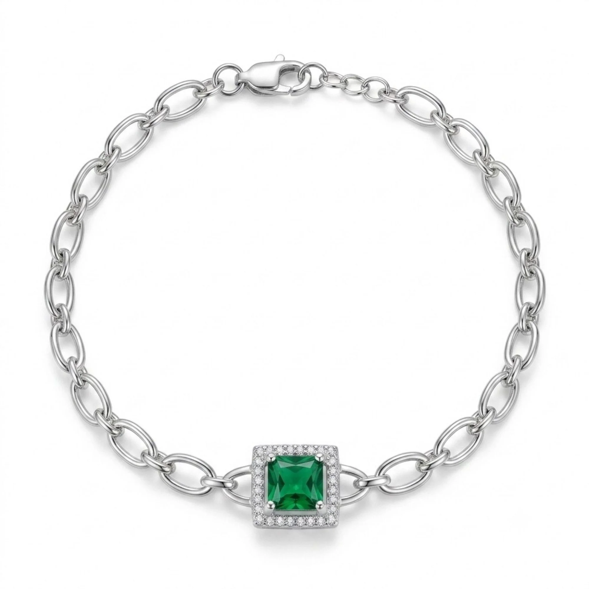 Silver Classic Green Sparkle Bracelet