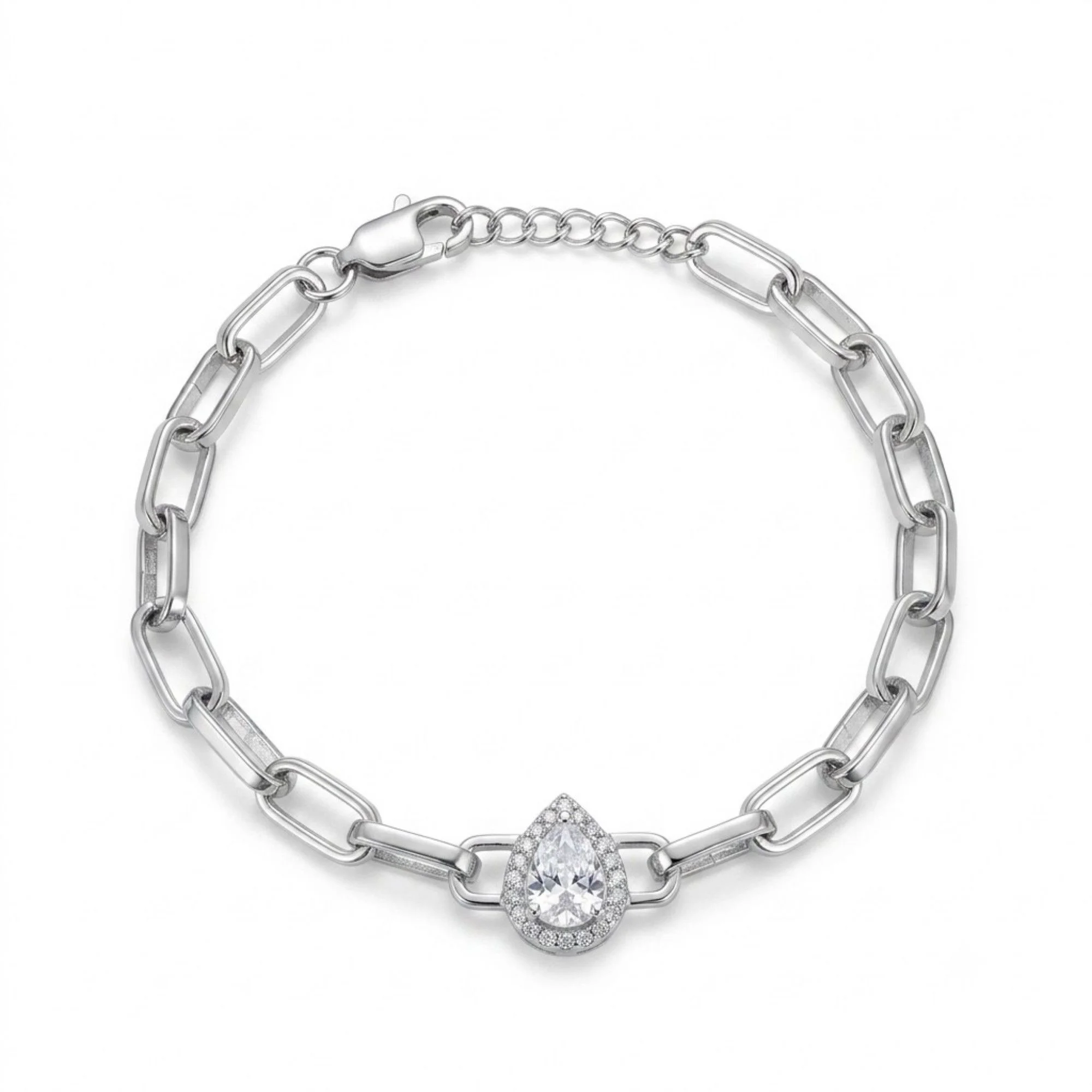 Silver Bold Teardrop Link Bracelet - Image 1