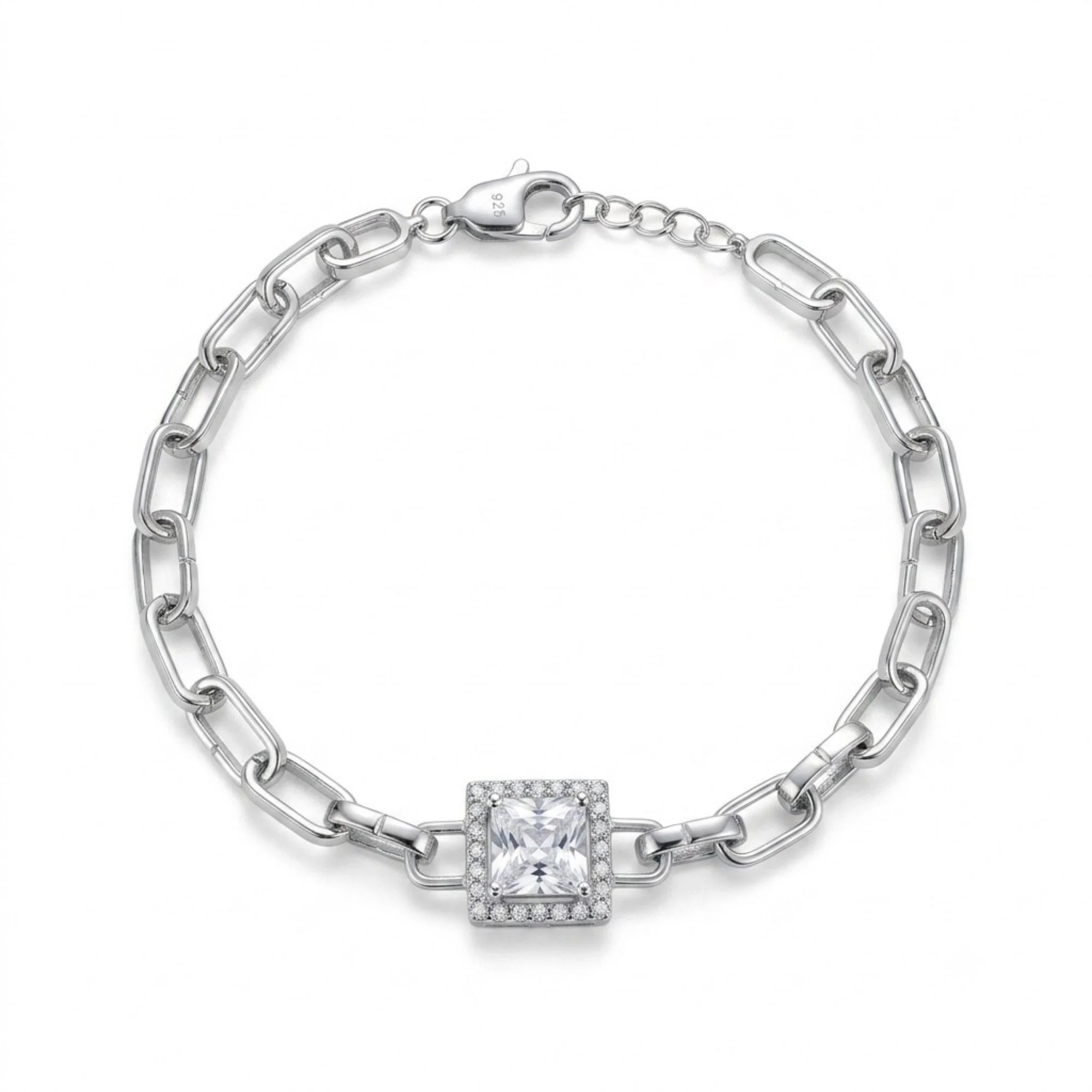 Silver Square Halo Link Bracelet - Image 1