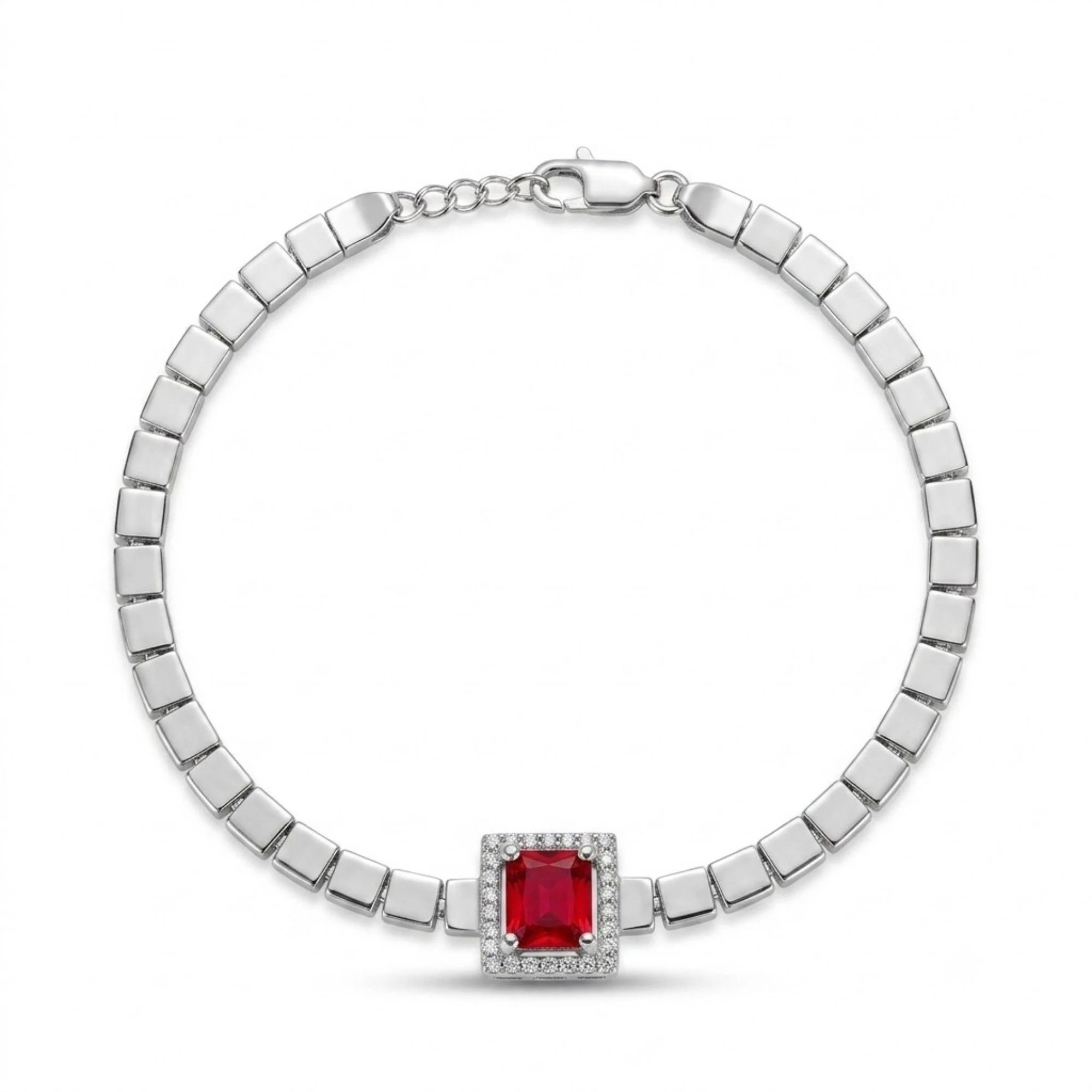 Silver Ruby Square Halo Bracelet - Image 1