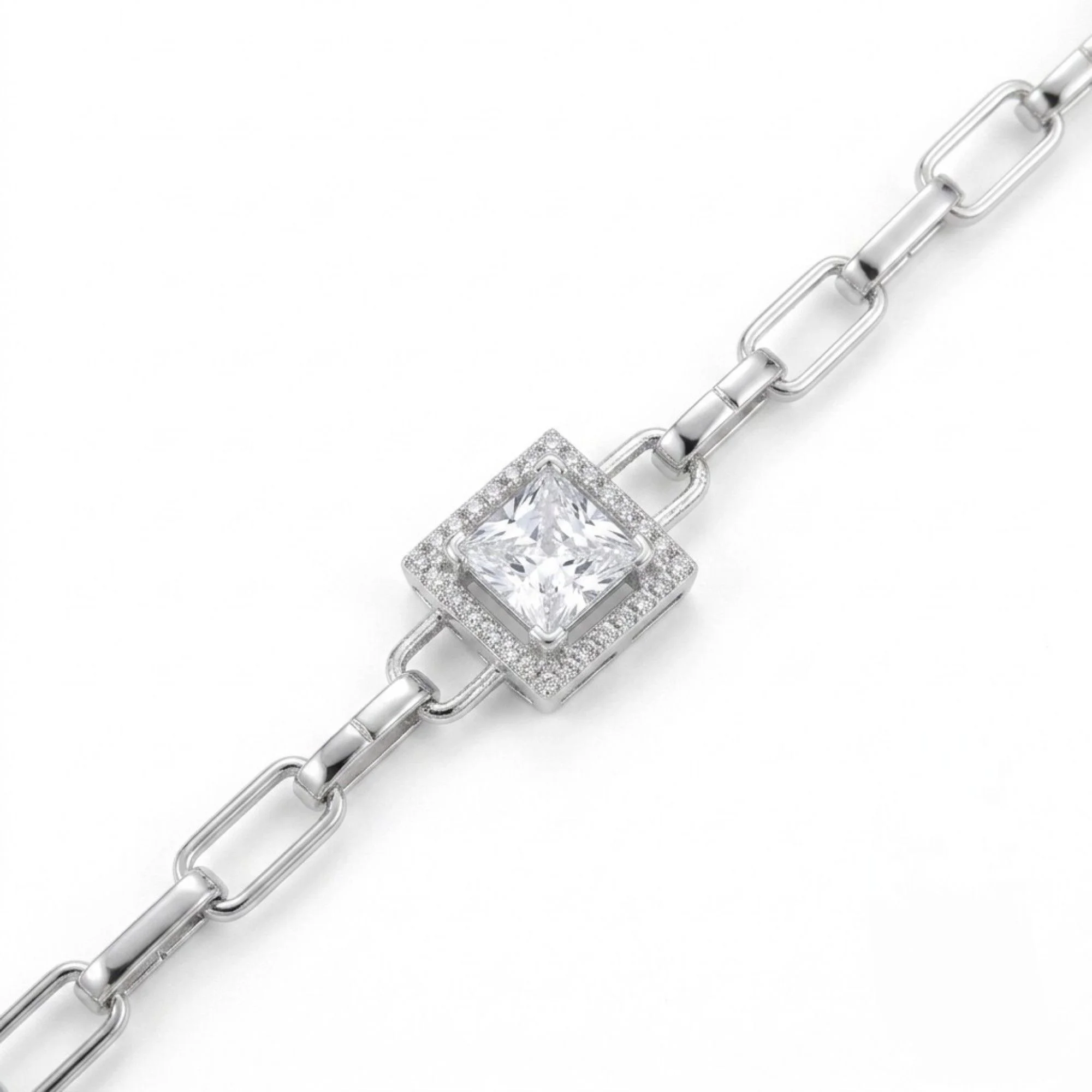 Silver Square Halo Link Bracelet - Image 3