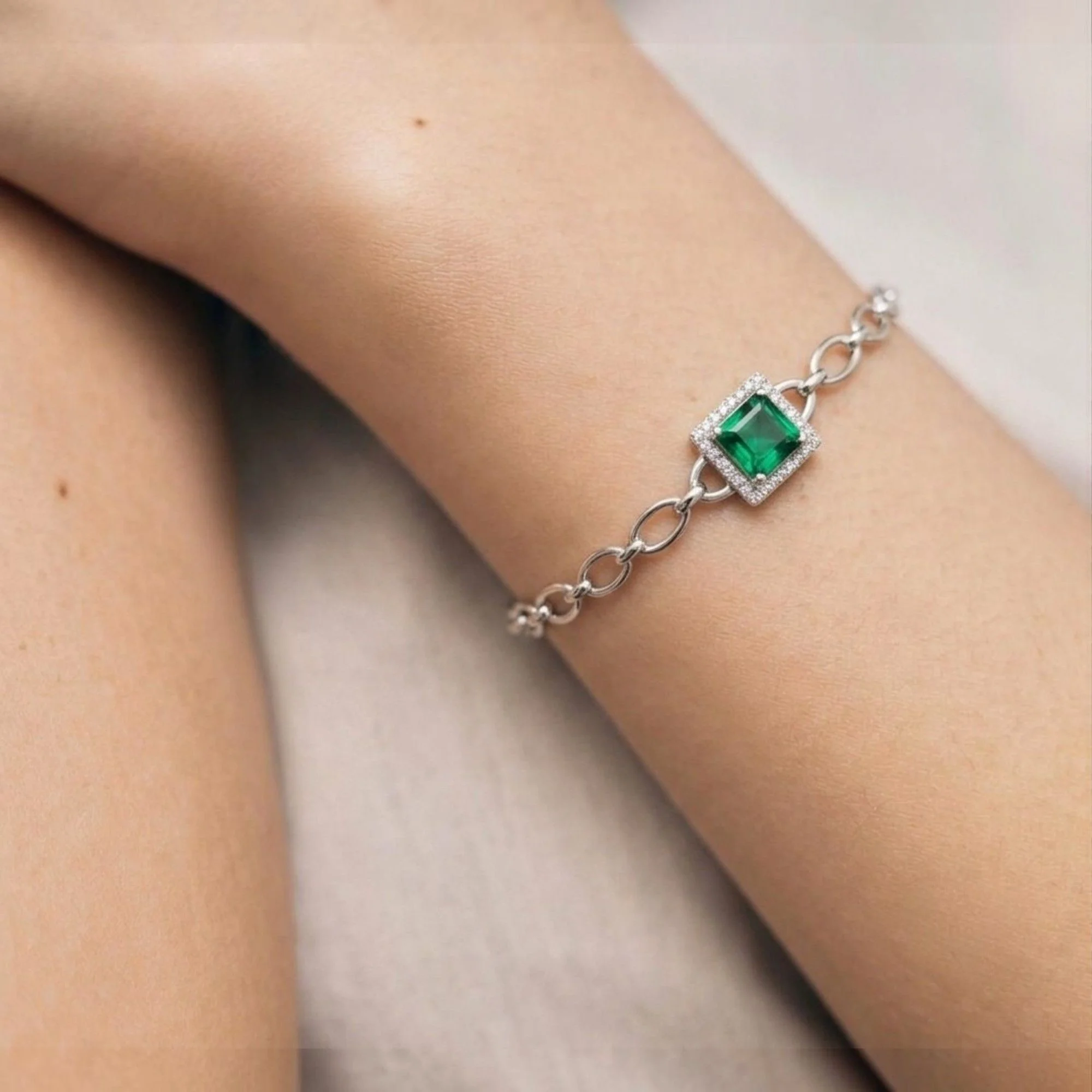 Silver Classic Green Sparkle Bracelet - 2