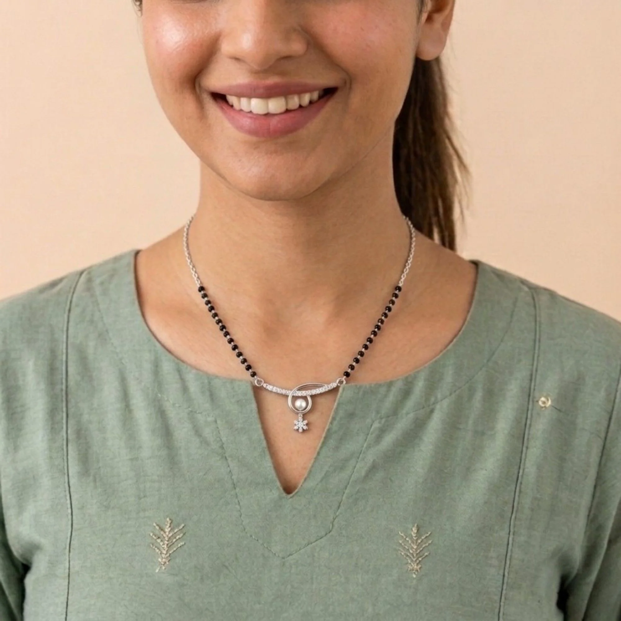 Silver Orbital Drop Arc Mangalsutra - 2