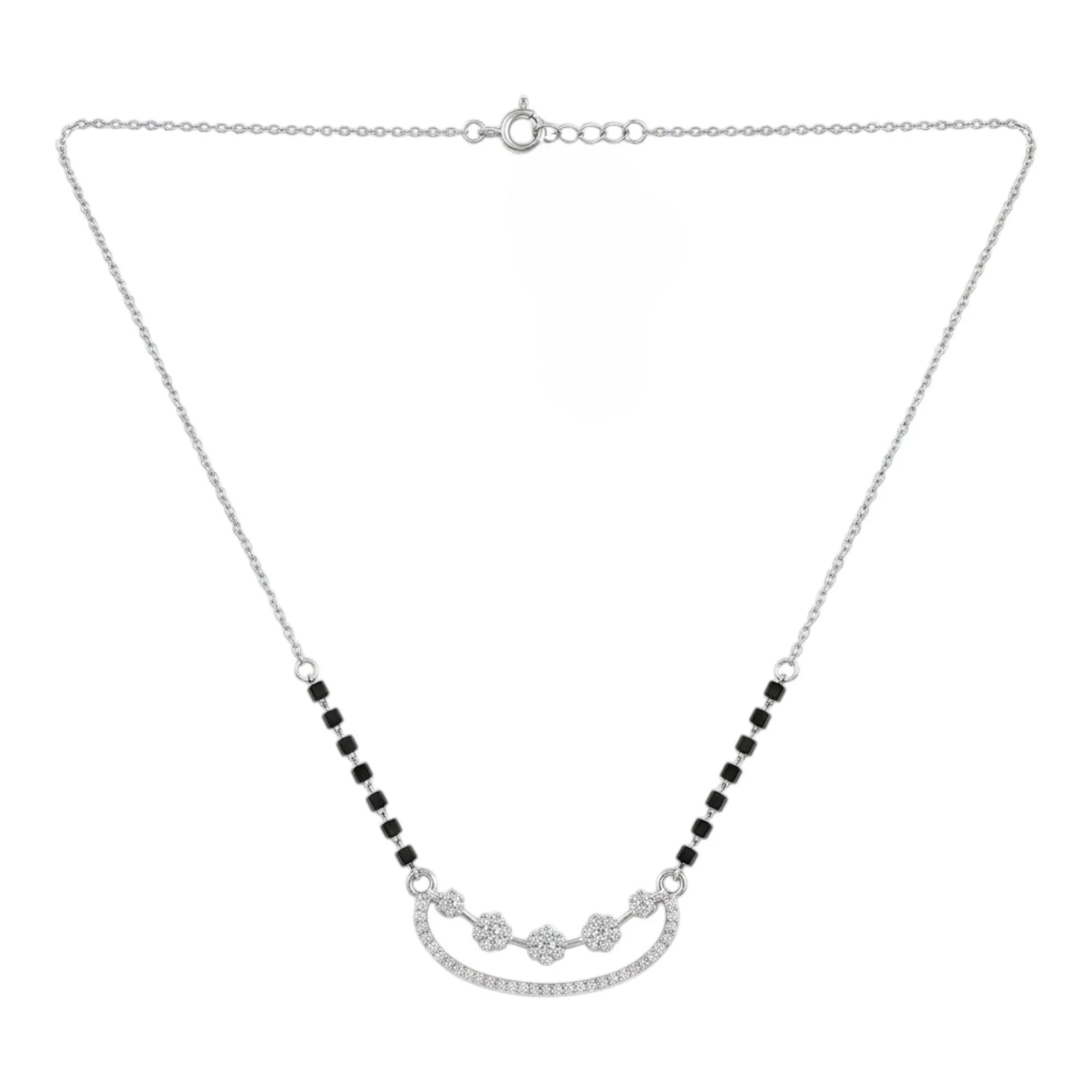 Silver Gleaming Crystal Bloom Mangalsutra Earrings Set - Image 3