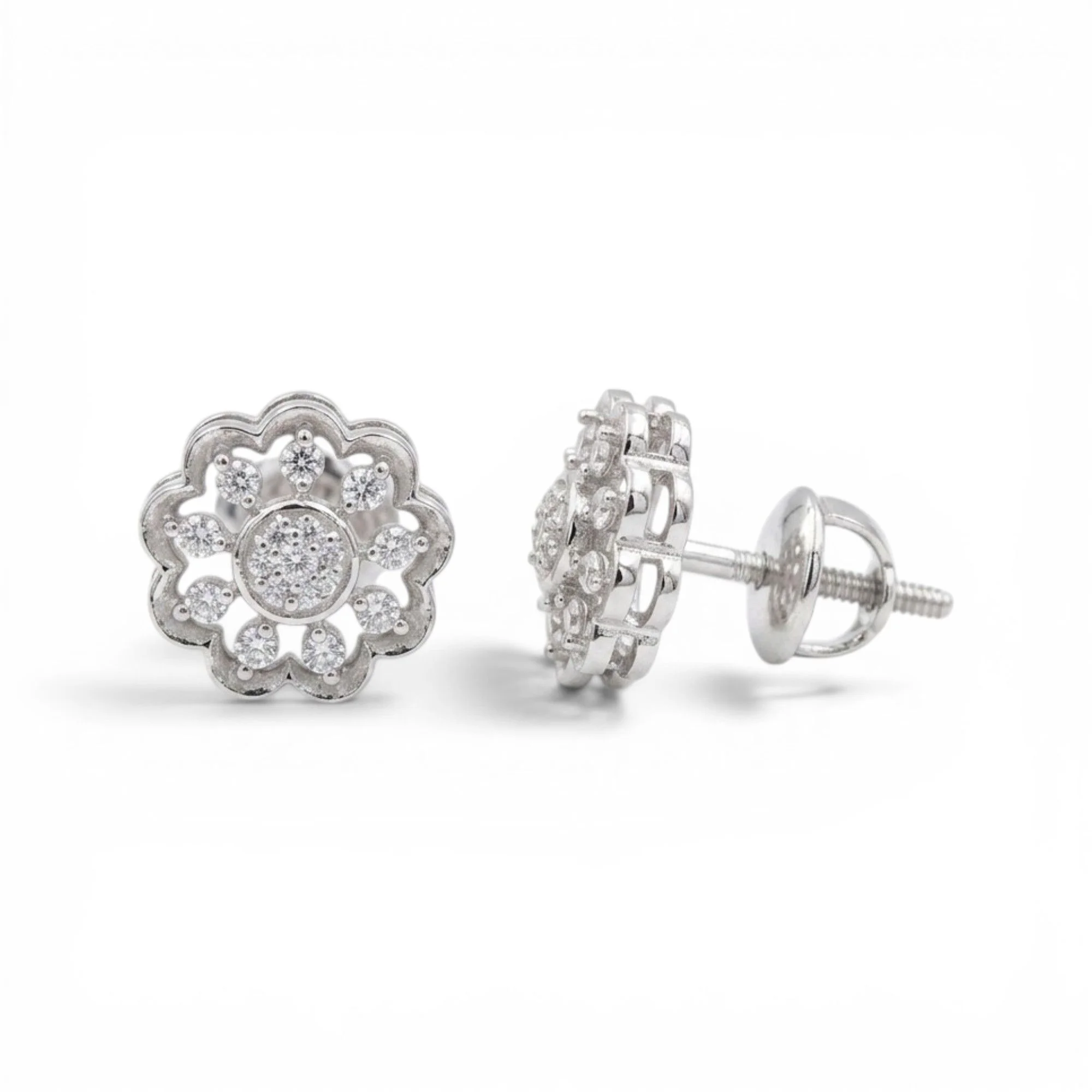 Silver Triple Blossom Charm Mangalsutra Earrings Set - Image 4